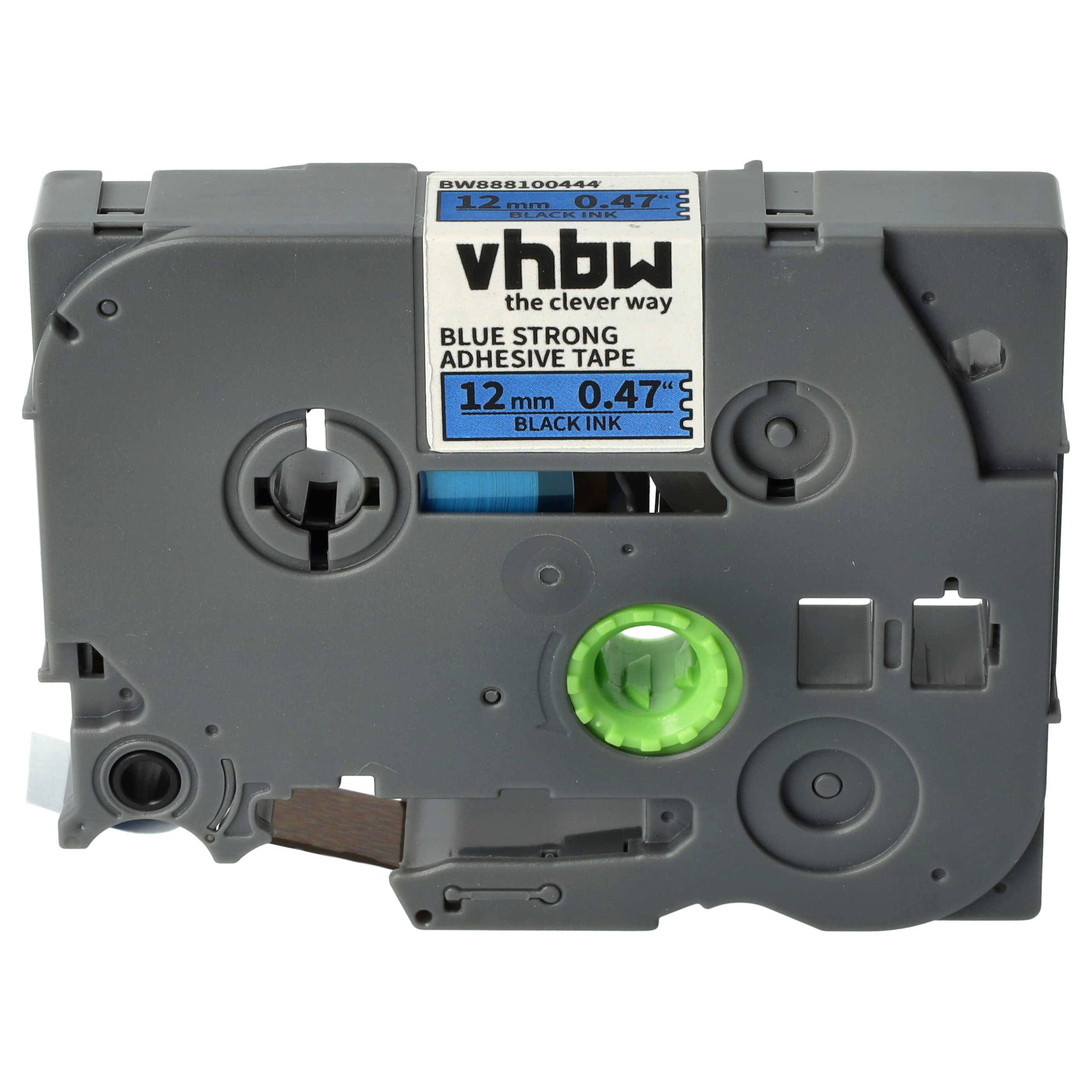 vhbw Schriftband-Kassette kompatibel mit Brother PT 1005FB, 1005F, 1005, 1005BTS Etiketten-Drucker 8m x 12mm Schwarz auf Blau, Extra Stark