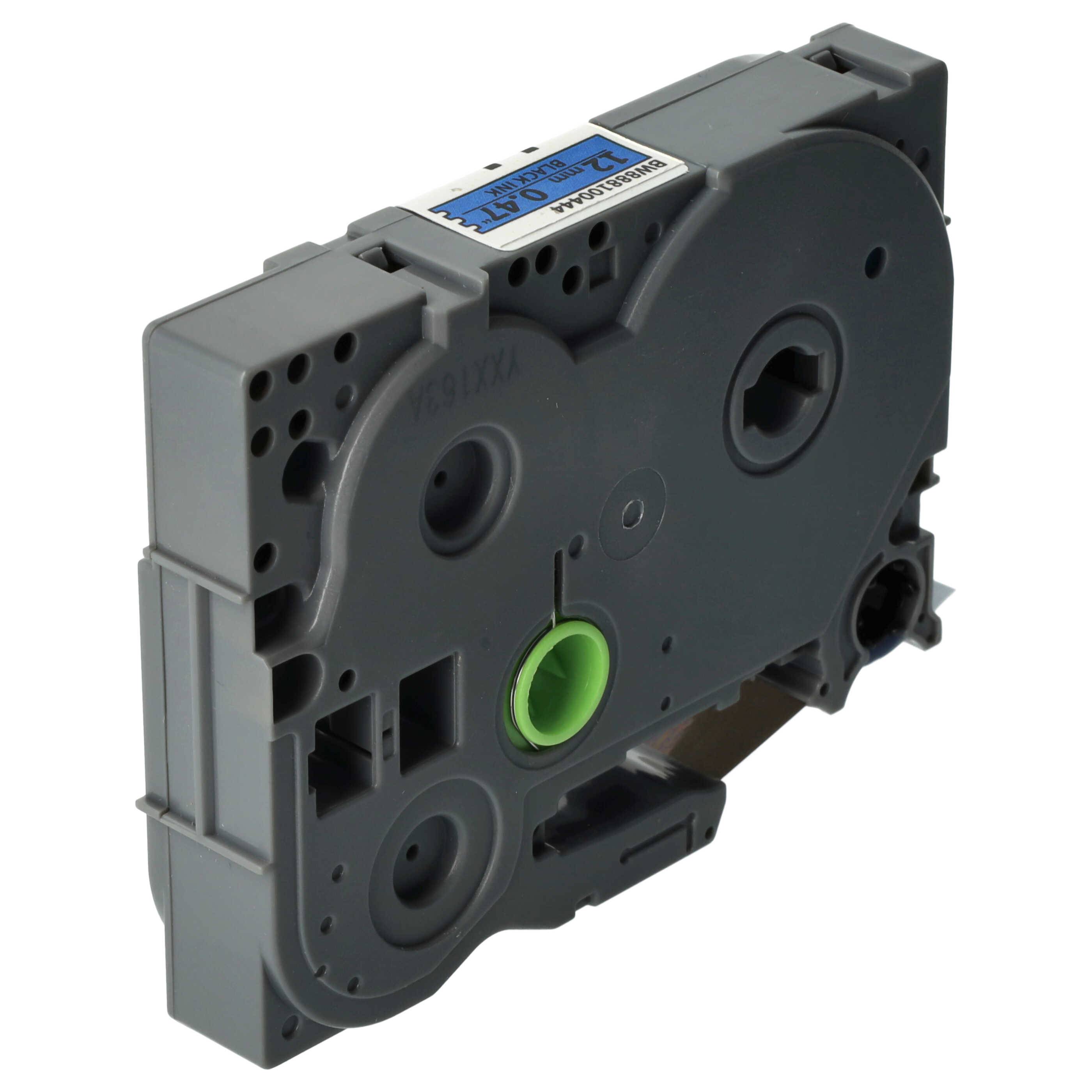 vhbw Schriftband-Kassette kompatibel mit Brother PT 350P, 3600, 4000, 350 Etiketten-Drucker 8m x 12mm Schwarz auf Blau, Extra Stark, Laminiert