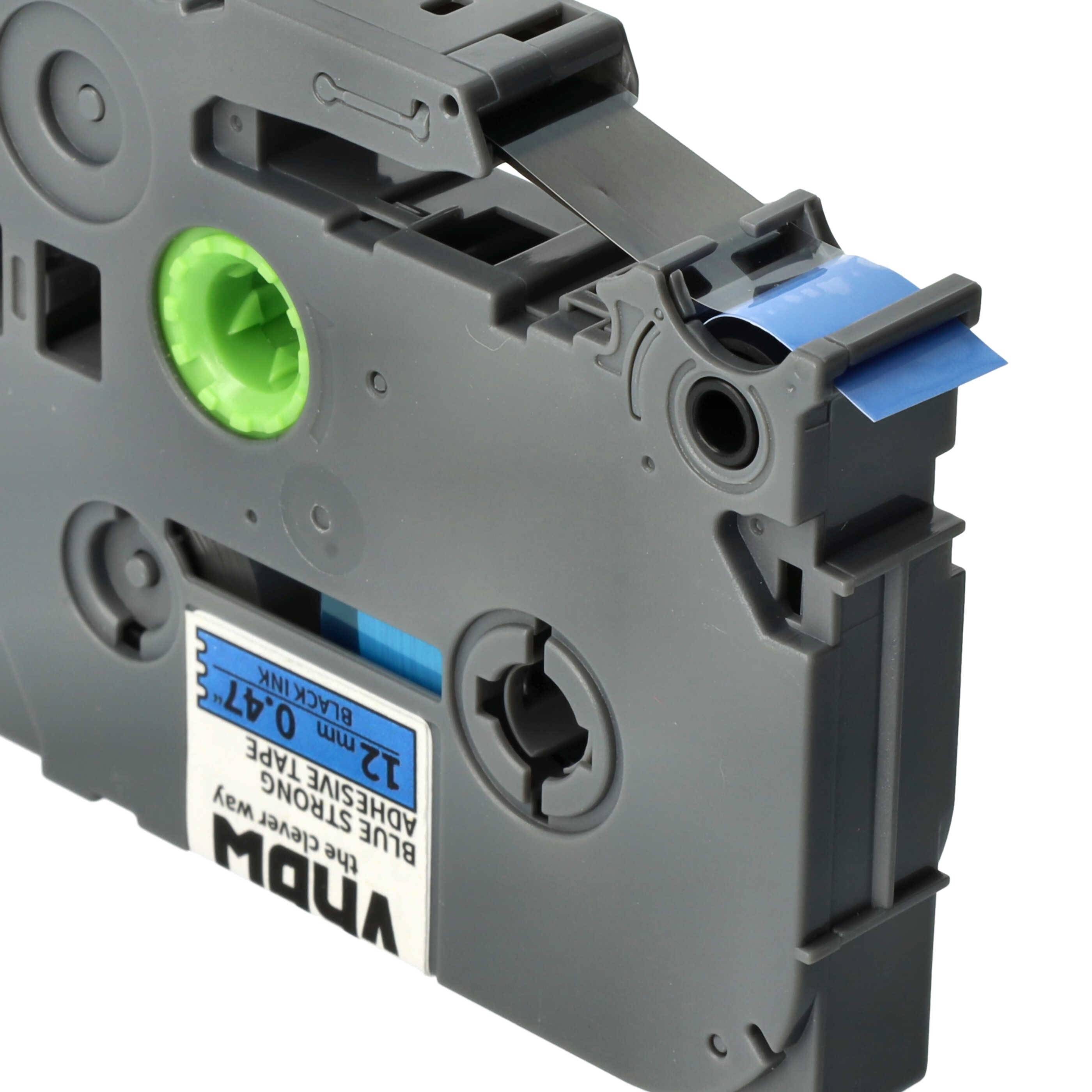 vhbw Schriftband-Kassette kompatibel mit Brother PT 1650, 1700, 1760, 1800, 1750 Etiketten-Drucker 8m x 12mm Schwarz auf Blau, Extra Stark