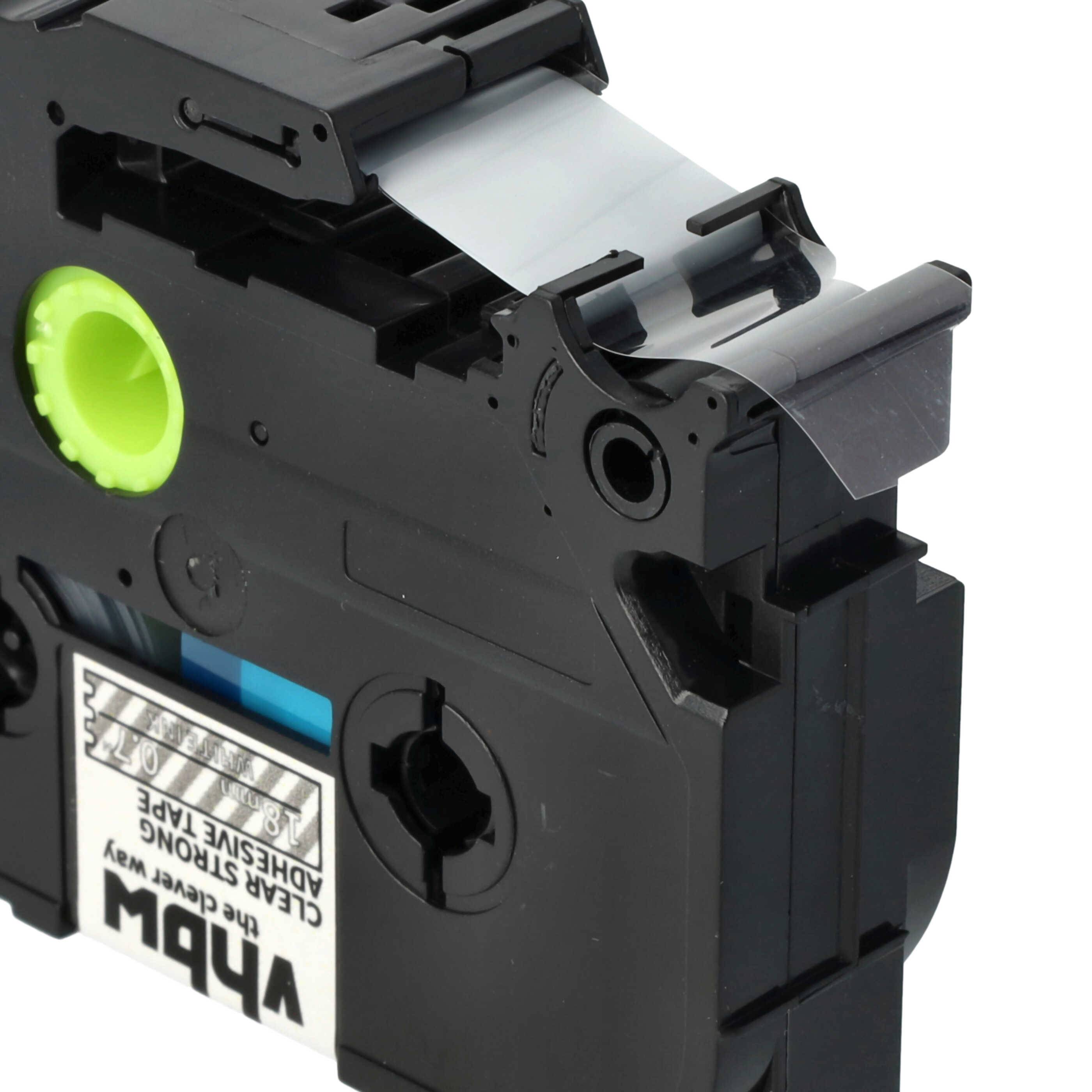 vhbw Schriftband-Kassette kompatibel mit Brother PT 1800E, 1800, 1810 Etiketten-Drucker 8m x 18mm Weiß auf Transparent, Extra Stark, Laminiert