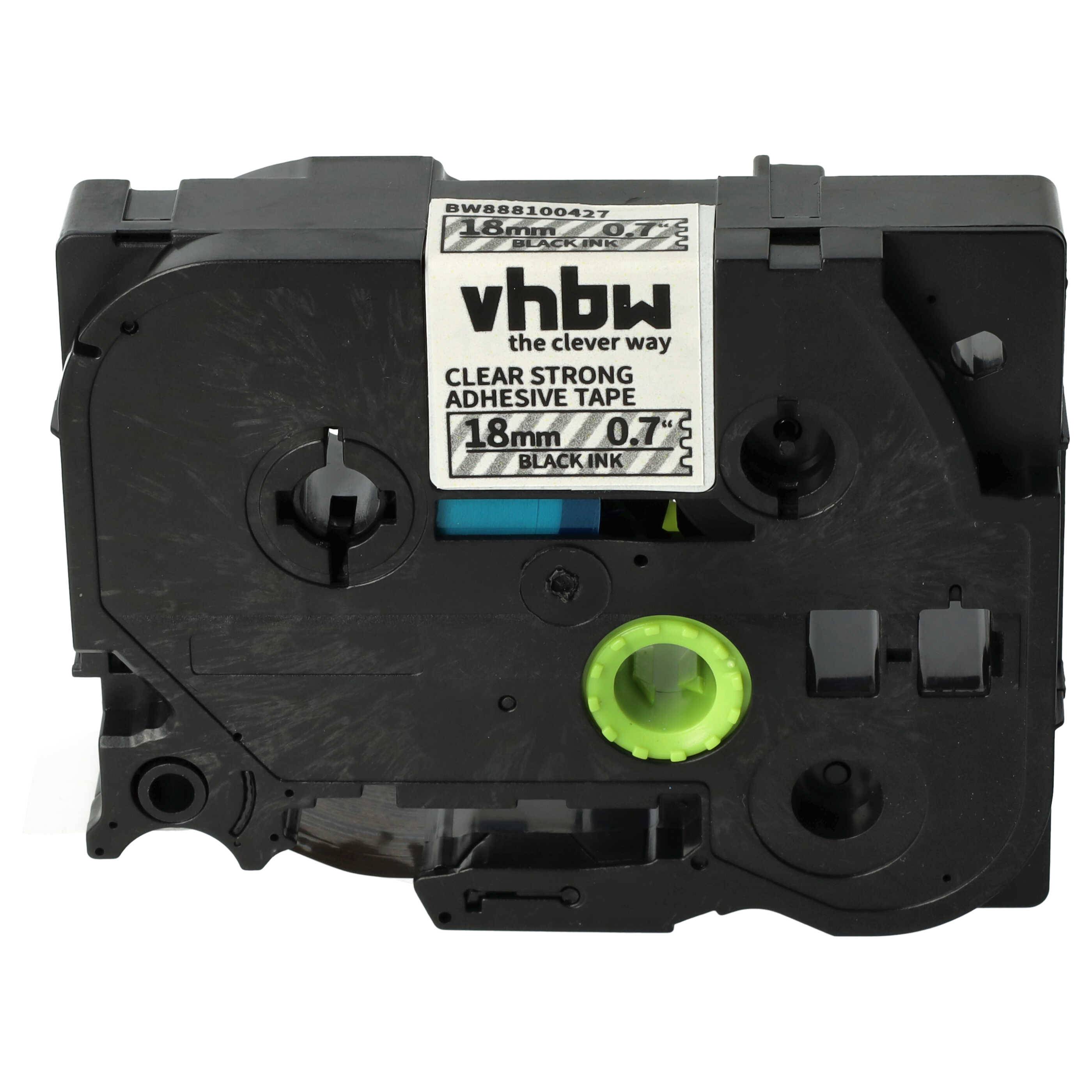 vhbw Schriftband-Kassette kompatibel mit Brother PT P900W, P950W, RL700S Etiketten-Drucker 8m x 18mm Schwarz auf Transparent, Extra Stark, Laminiert
