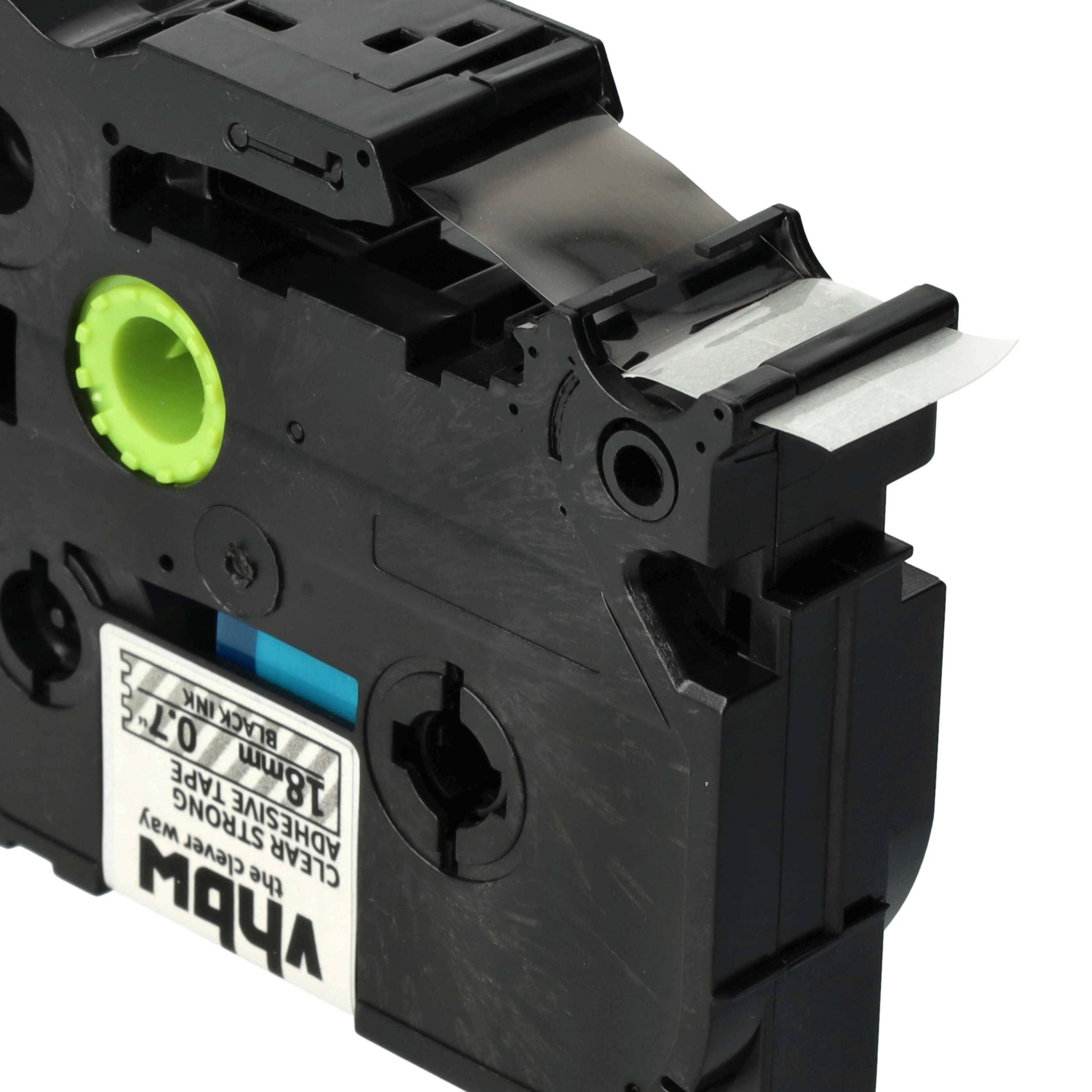 vhbw 1x Schriftband-Kassette kompatibel mit Brother PT 9600, 9400, 9500pc Etiketten-Drucker 8m x 18mm Schwarz auf Transparent, Extra Stark