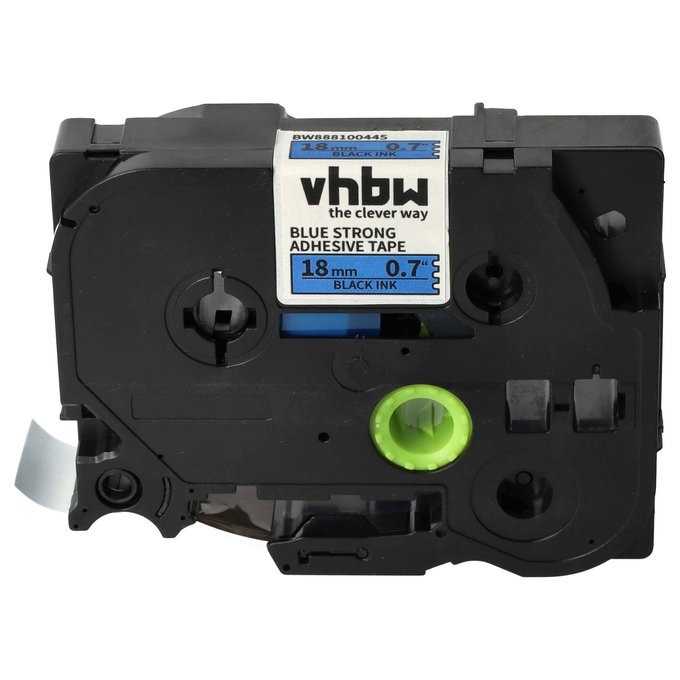 vhbw Schriftband-Kassette kompatibel mit Brother PT 220 | 210E, 2110, 2200, 2210 Etiketten-Drucker 8m x 18mm Schwarz auf Blau, Extra Stark