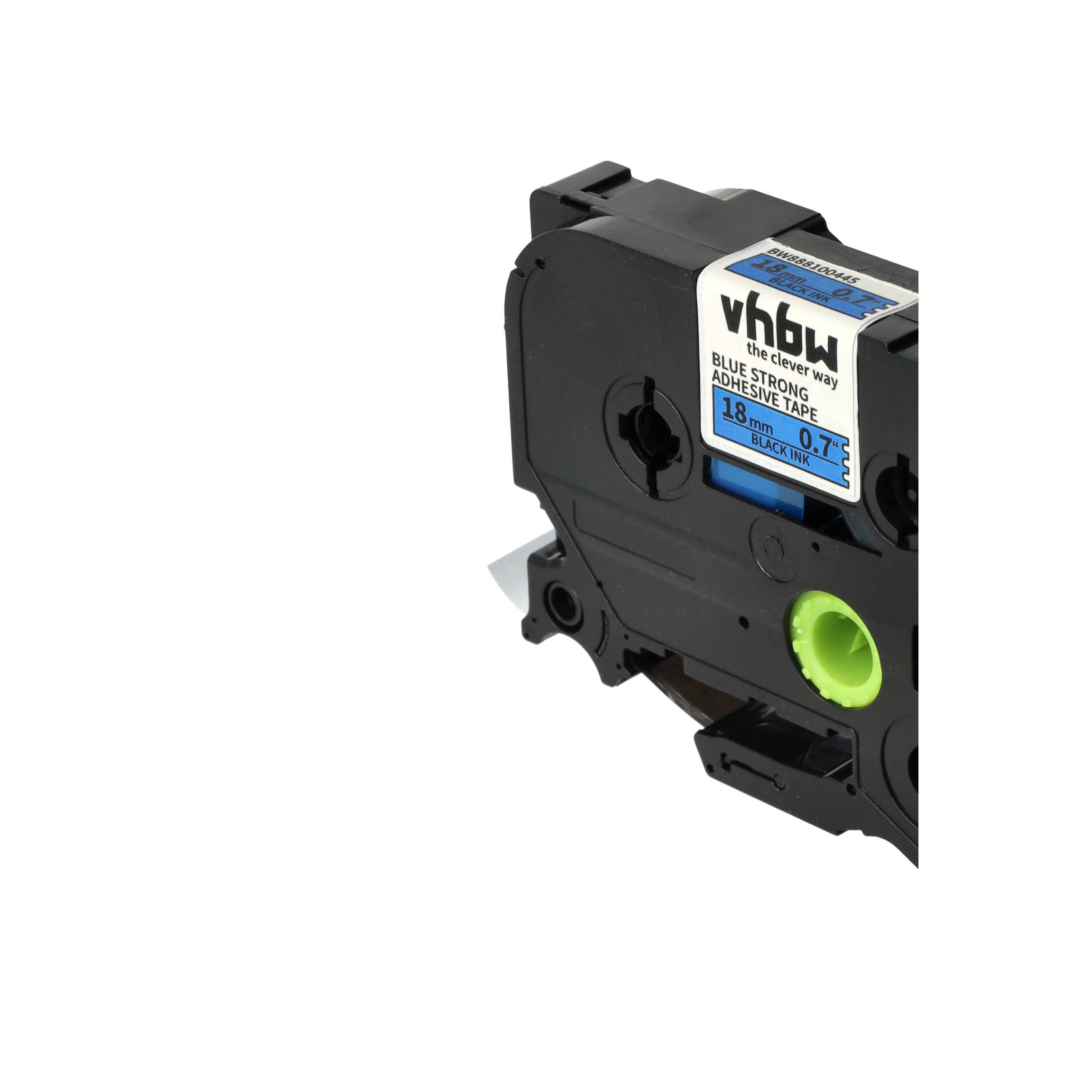 vhbw Schriftband-Kassette kompatibel mit Brother PT 1650, 1700, 1500pc, 1600 Etiketten-Drucker 8m x 18mm Schwarz auf Blau, Extra Stark, Laminiert