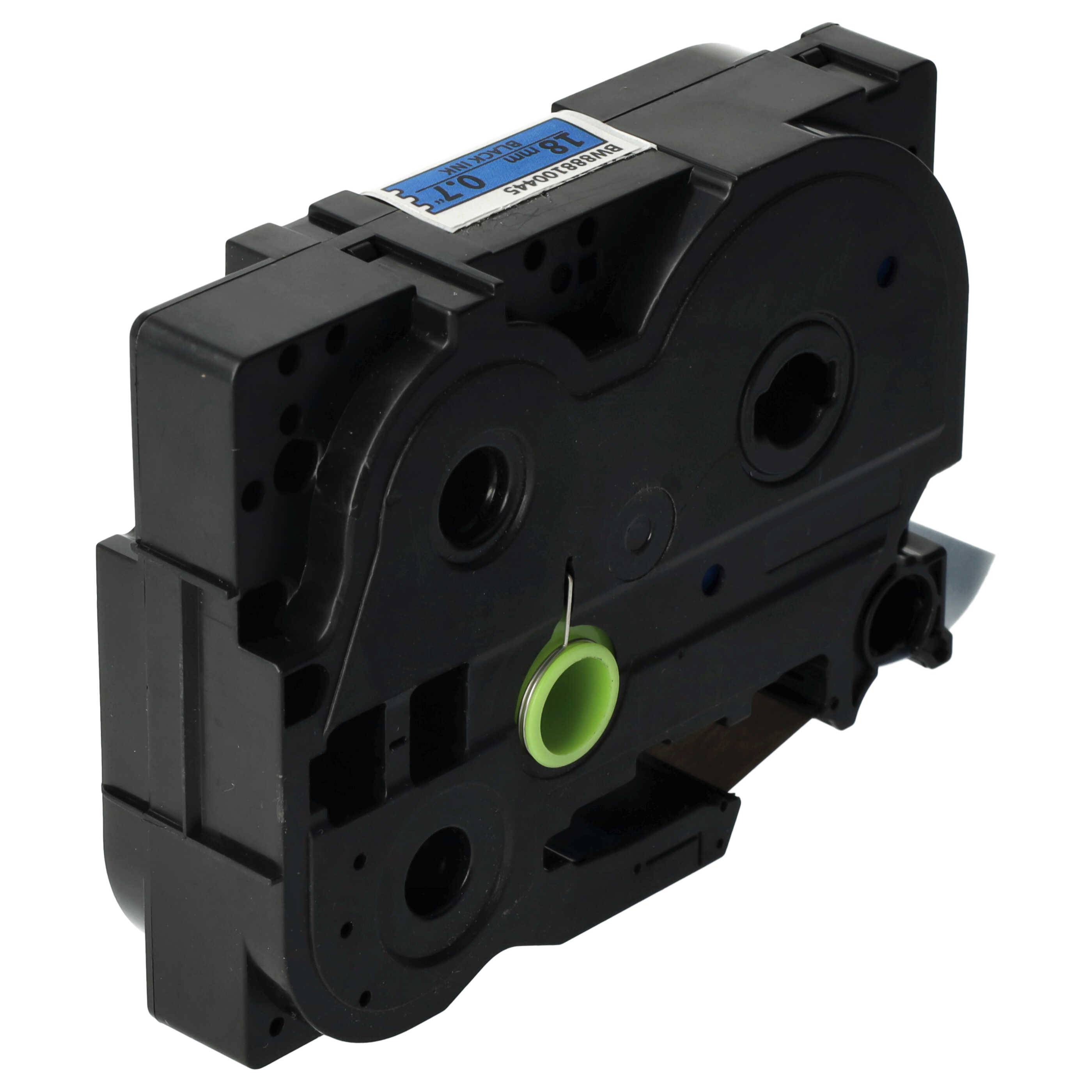 vhbw Schriftband-Kassette kompatibel mit Brother PT 550, 540, 530, 540C, 580C Etiketten-Drucker 8m x 18mm Schwarz auf Blau, Extra Stark, Laminiert