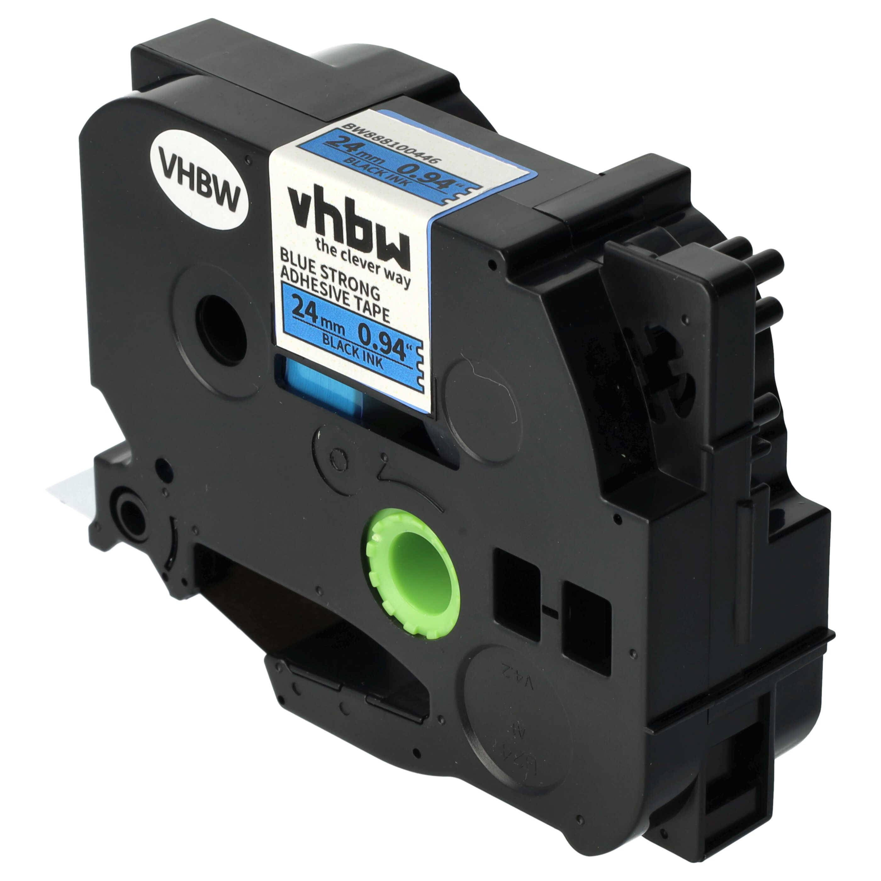 vhbw Schriftband-Kassette kompatibel mit Brother PT 2610, 2700, 2710, 2730 Etiketten-Drucker 8m x 24mm Schwarz auf Blau, Extra Stark, Laminiert