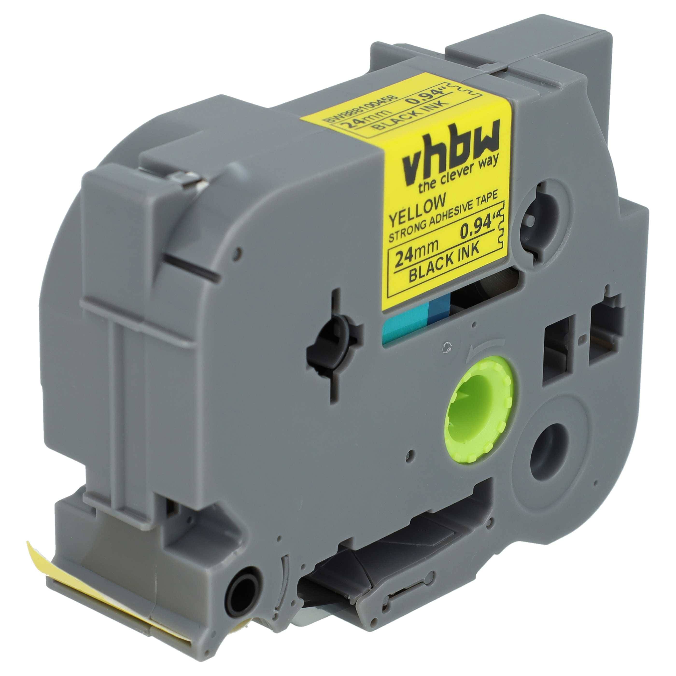 vhbw Schriftband-Kassette kompatibel mit Brother PT 2410, 2400, 2420PC, 2400E Etiketten-Drucker 8m x 24mm Schwarz auf Gelb, Extra Stark, Laminiert