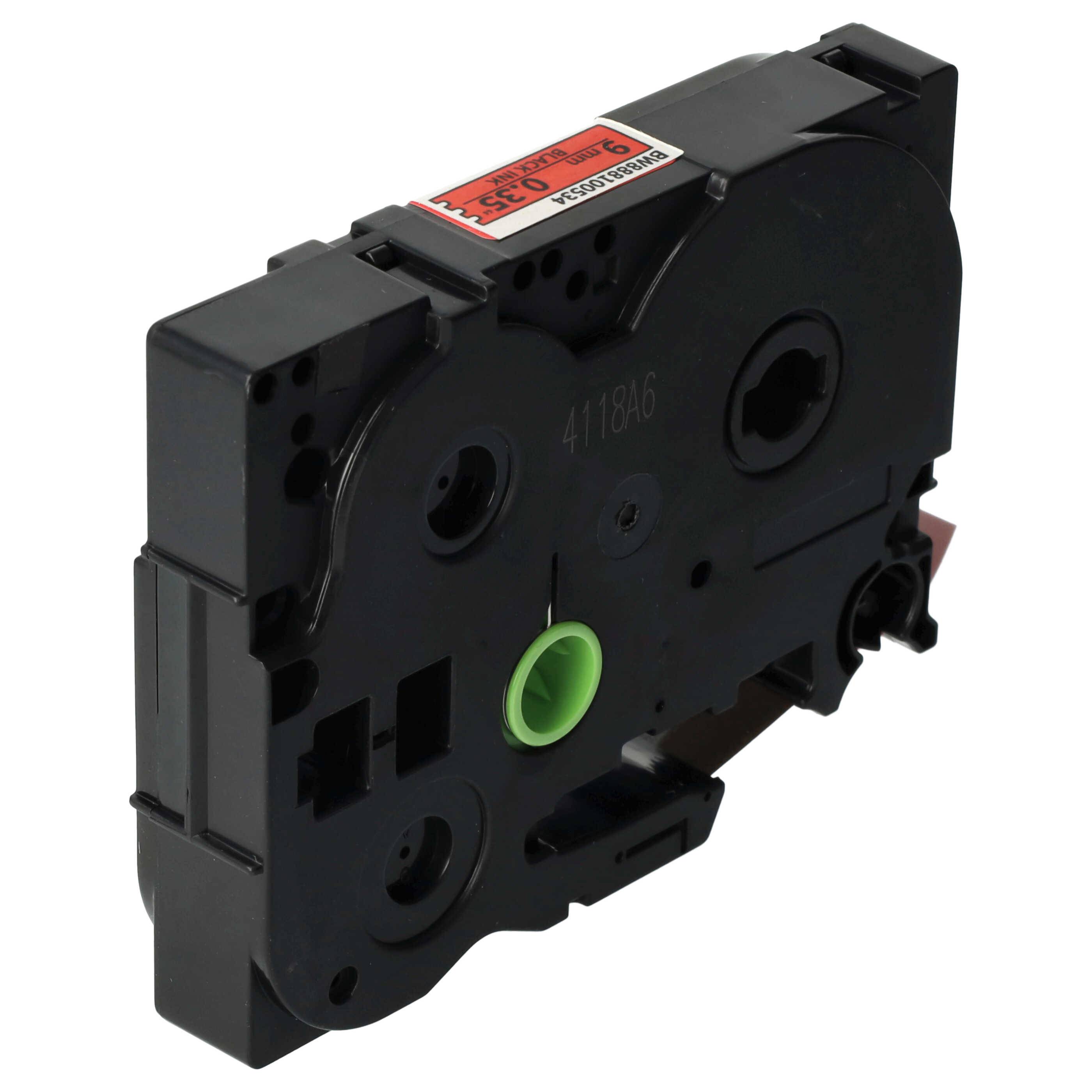vhbw Schriftband-Kassette kompatibel mit Brother PT 9700PC, E500, 9800PCN, E300, E550W, E100, 9500pc Etiketten-Drucker 8m x 9mm Schwarz auf Rot