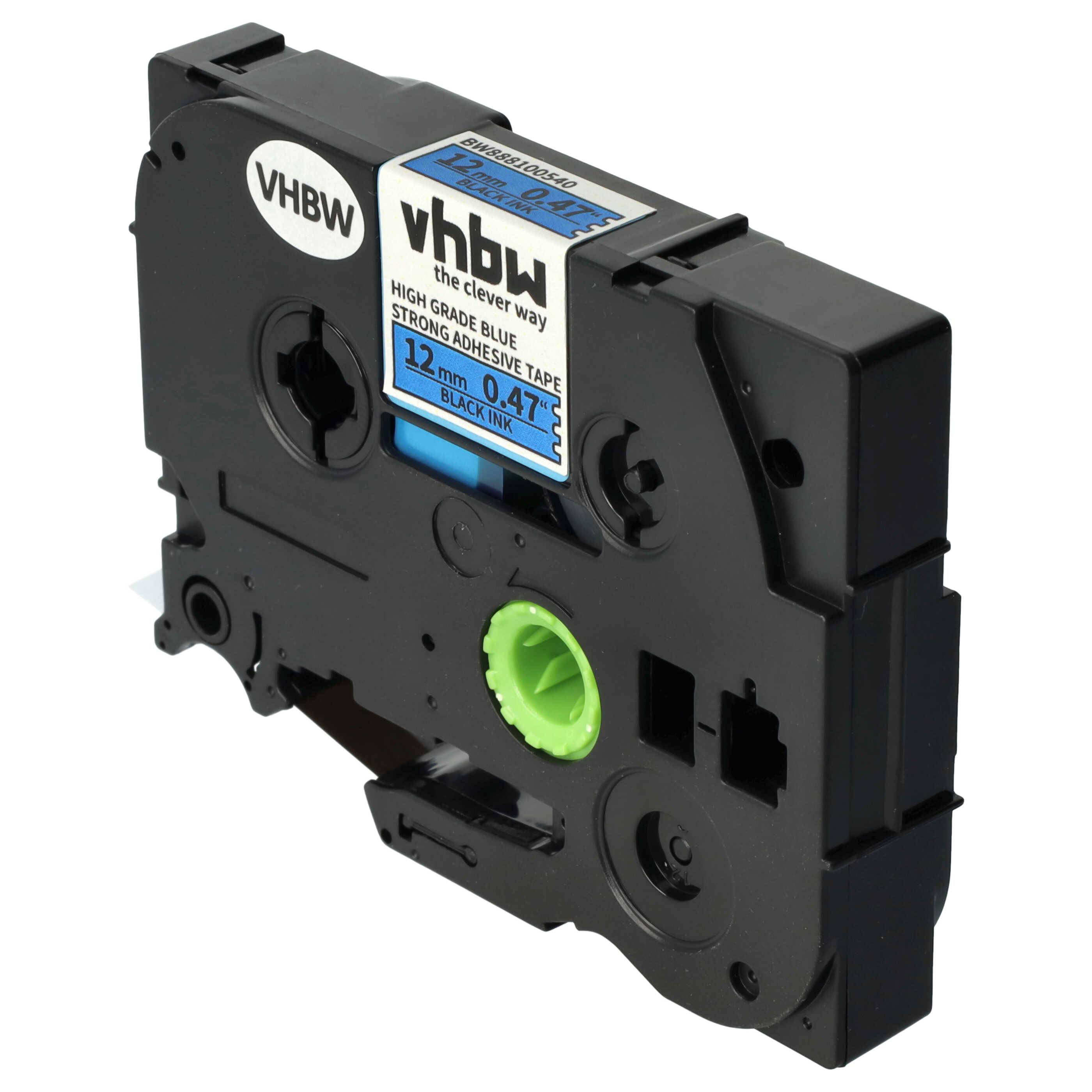 vhbw Schriftband-Kassette kompatibel mit Brother PT RL700S Etiketten-Drucker 8m x 12mm Schwarz auf Blau
