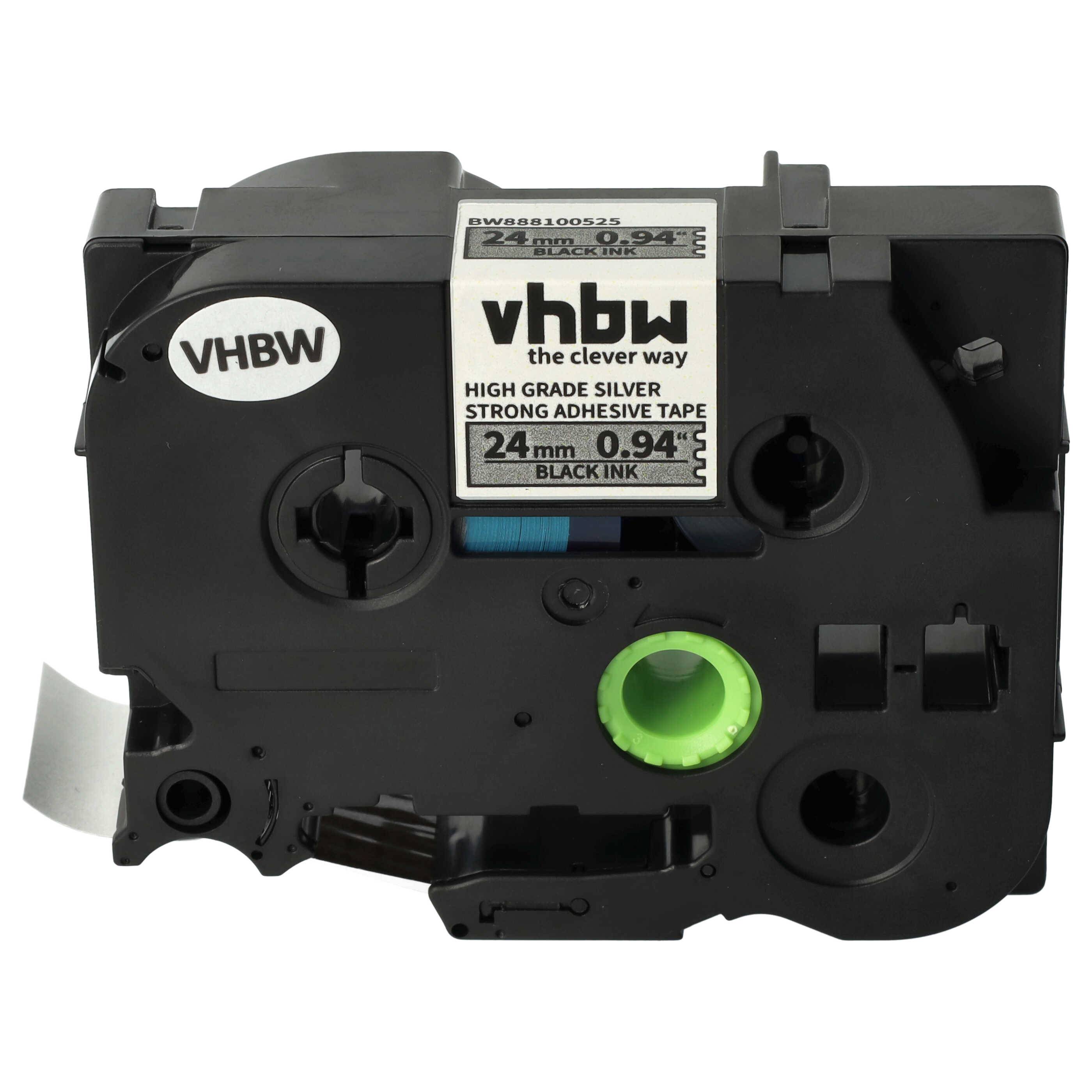 vhbw Schriftband-Kassette Ersatz für Brother AHe-S951, HGE-S951, HGES951 für Etiketten-Drucker 8m x 24mm Schwarz auf Silber, Extra Stark