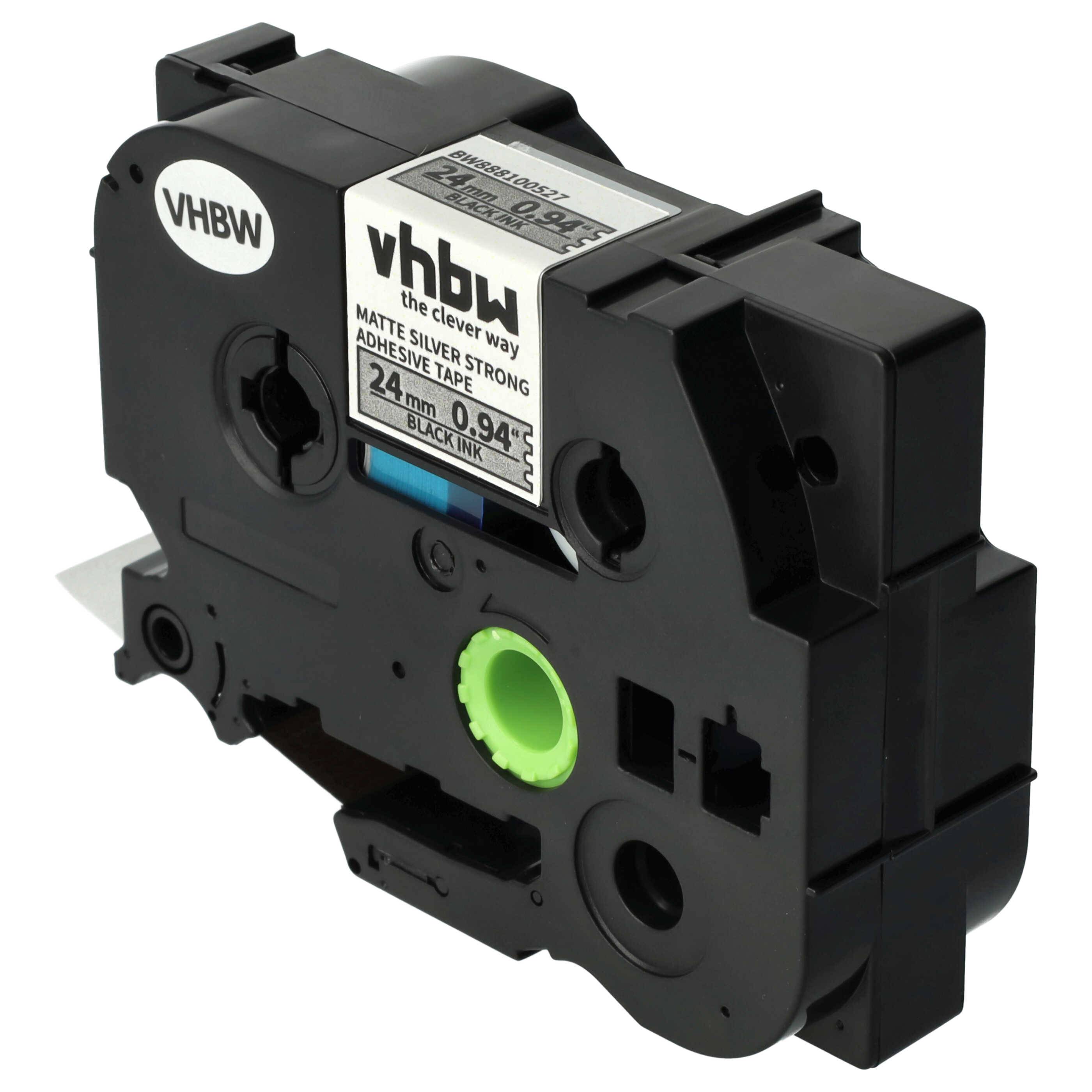 vhbw Schriftband-Kassette kompatibel mit Brother PT E550W, RL700S Etiketten-Drucker 8m x 24mm Schwarze Schrift auf Matt-Silber, Extra Stark