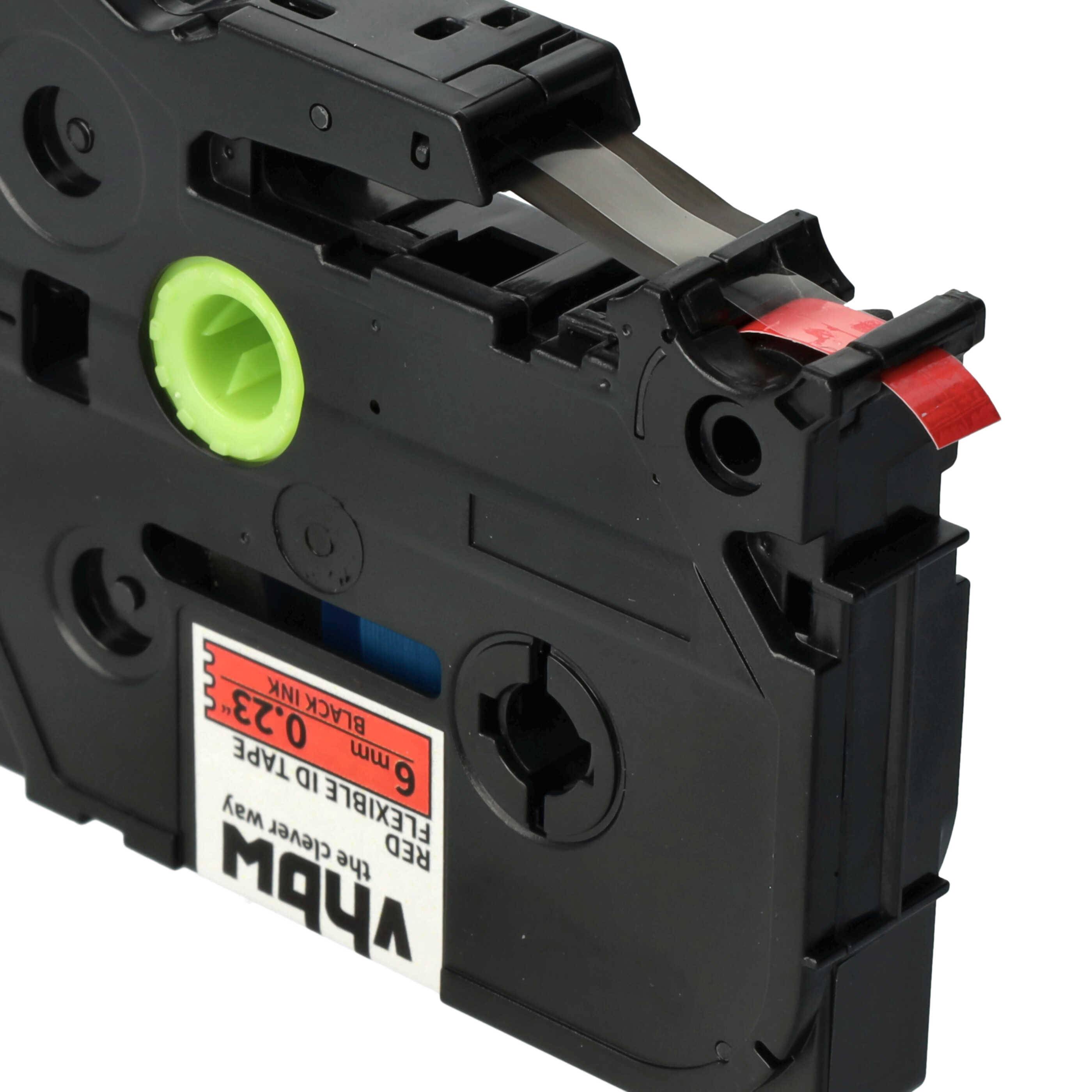 vhbw 1x Schriftband-Kassette kompatibel mit Brother PT P750TDI, P750W, P900, P900NW Etiketten-Drucker 8m x 6mm Schwarz auf Rot, Flexibel, Laminiert