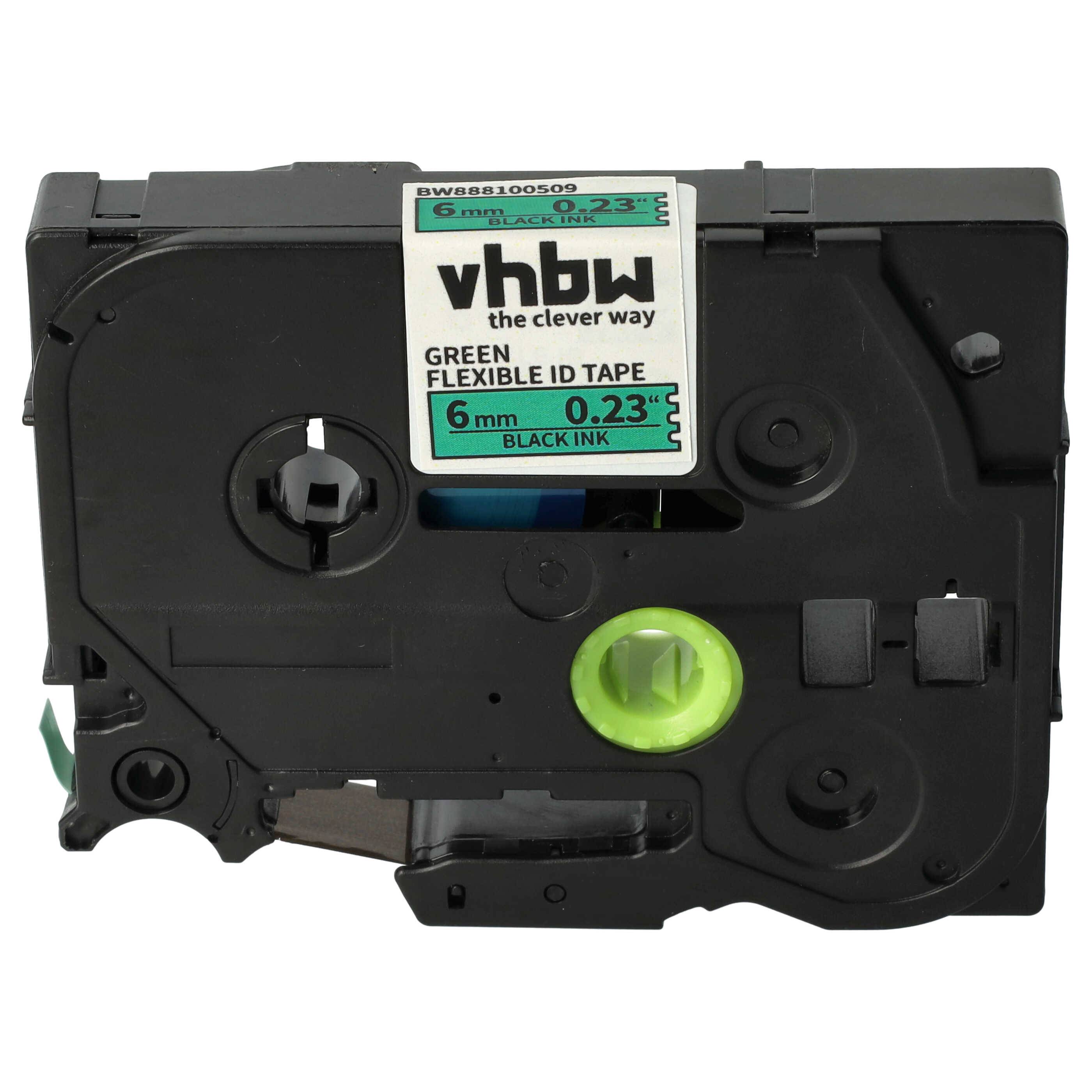 vhbw Schriftband-Kassette kompatibel mit Brother PT H101GB, H101TB, H105, H101LB Etiketten-Drucker 8m x 6mm Schwarz auf Grün, Flexibel, Laminiert