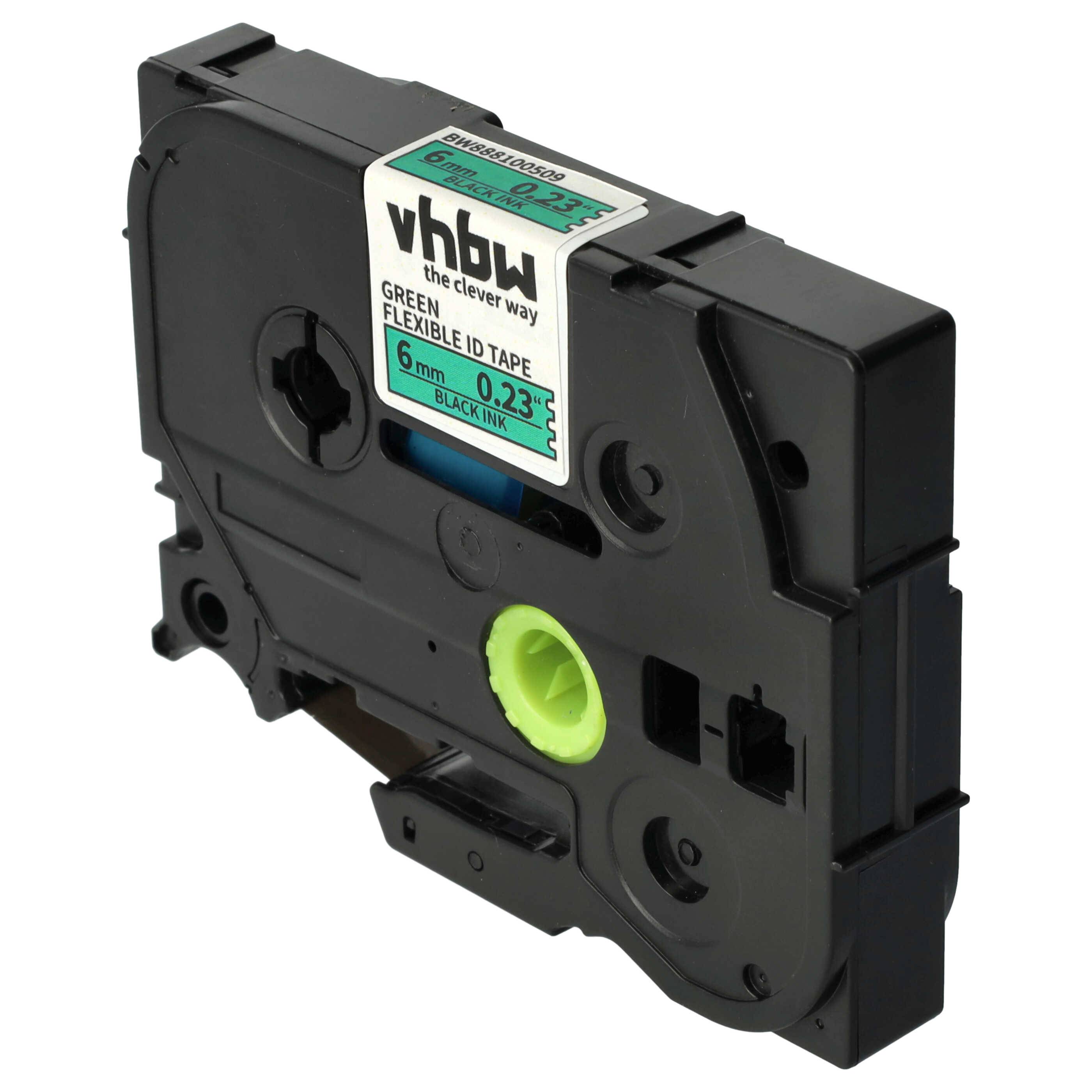 vhbw Schriftband-Kassette kompatibel mit Brother PT H101GB, H101TB, H105, H101LB Etiketten-Drucker 8m x 6mm Schwarz auf Grün, Flexibel, Laminiert