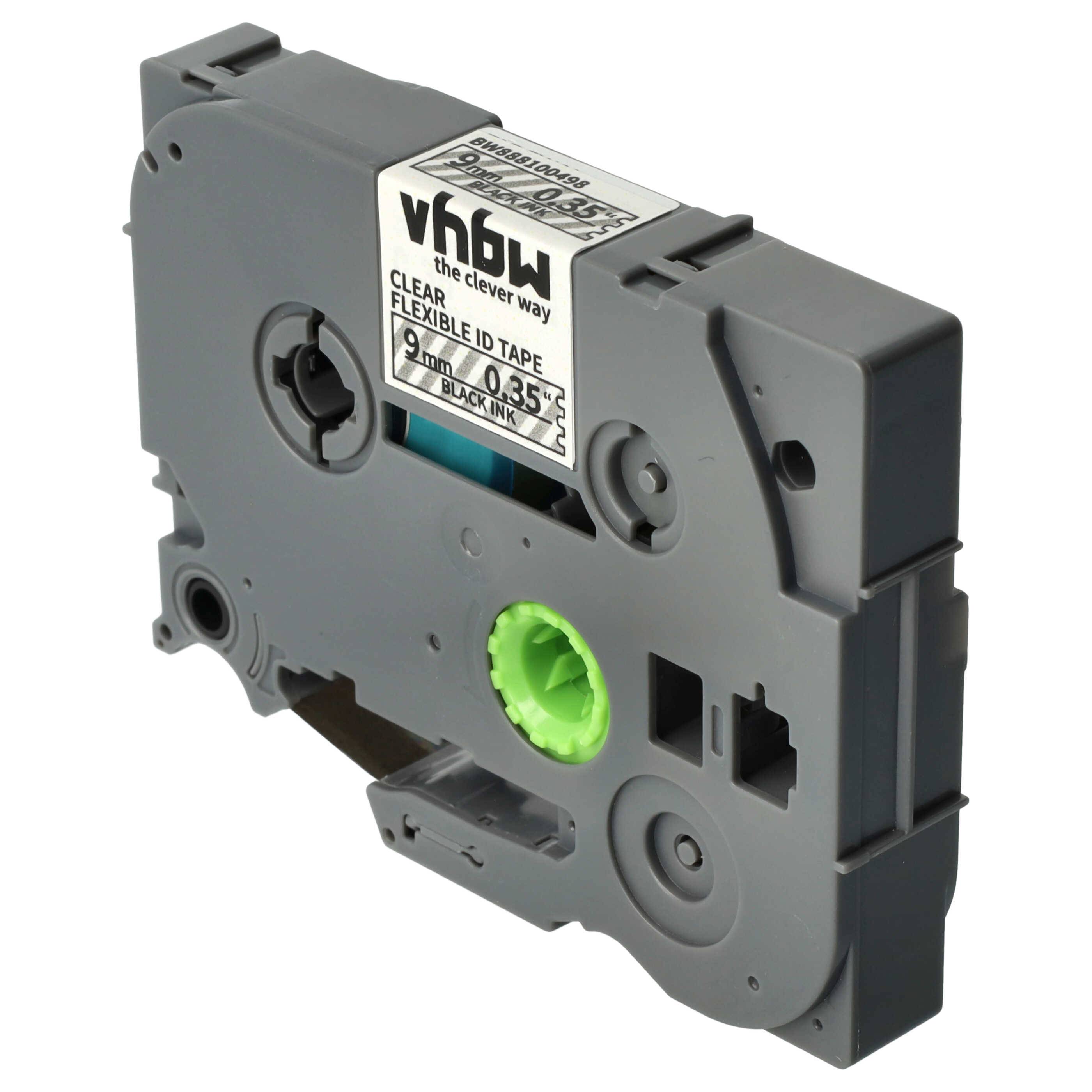 vhbw Schriftband-Kassette kompatibel mit Brother PT D600, D600VP, D450VP Etiketten-Drucker 8m x 9mm Schwarz auf Transparent, Flexibel, Laminiert