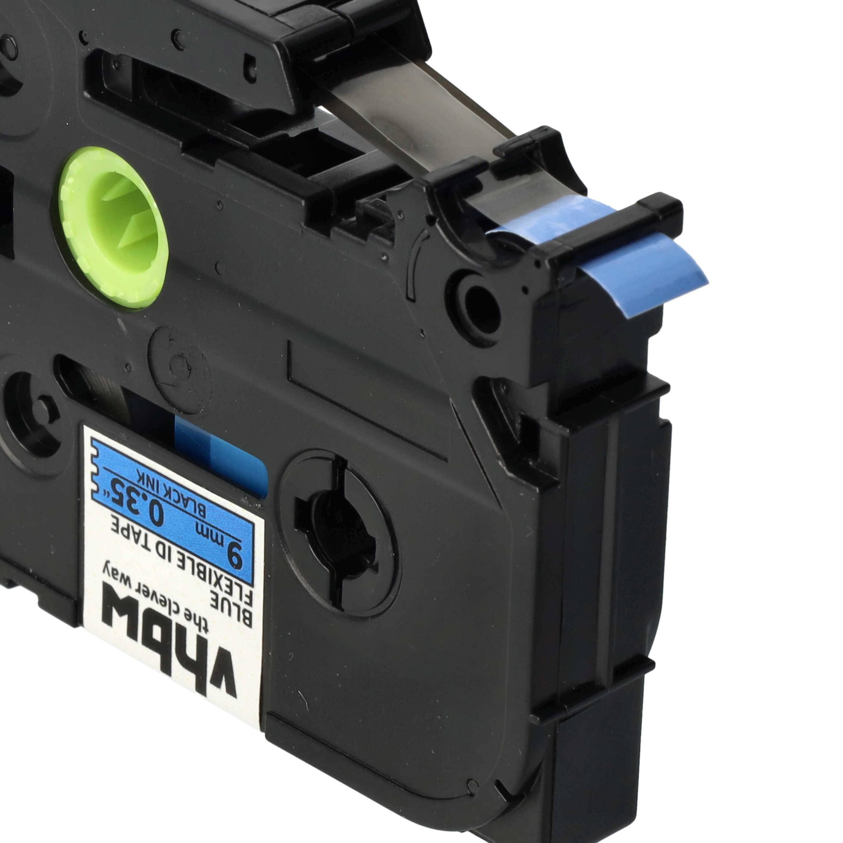 vhbw Schriftband-Kassette kompatibel mit Brother PT GL1000, H101, H100, GL200, H100LB, H100R Etiketten-Drucker 8m x 9mm Schwarz auf Blau, Flexibel