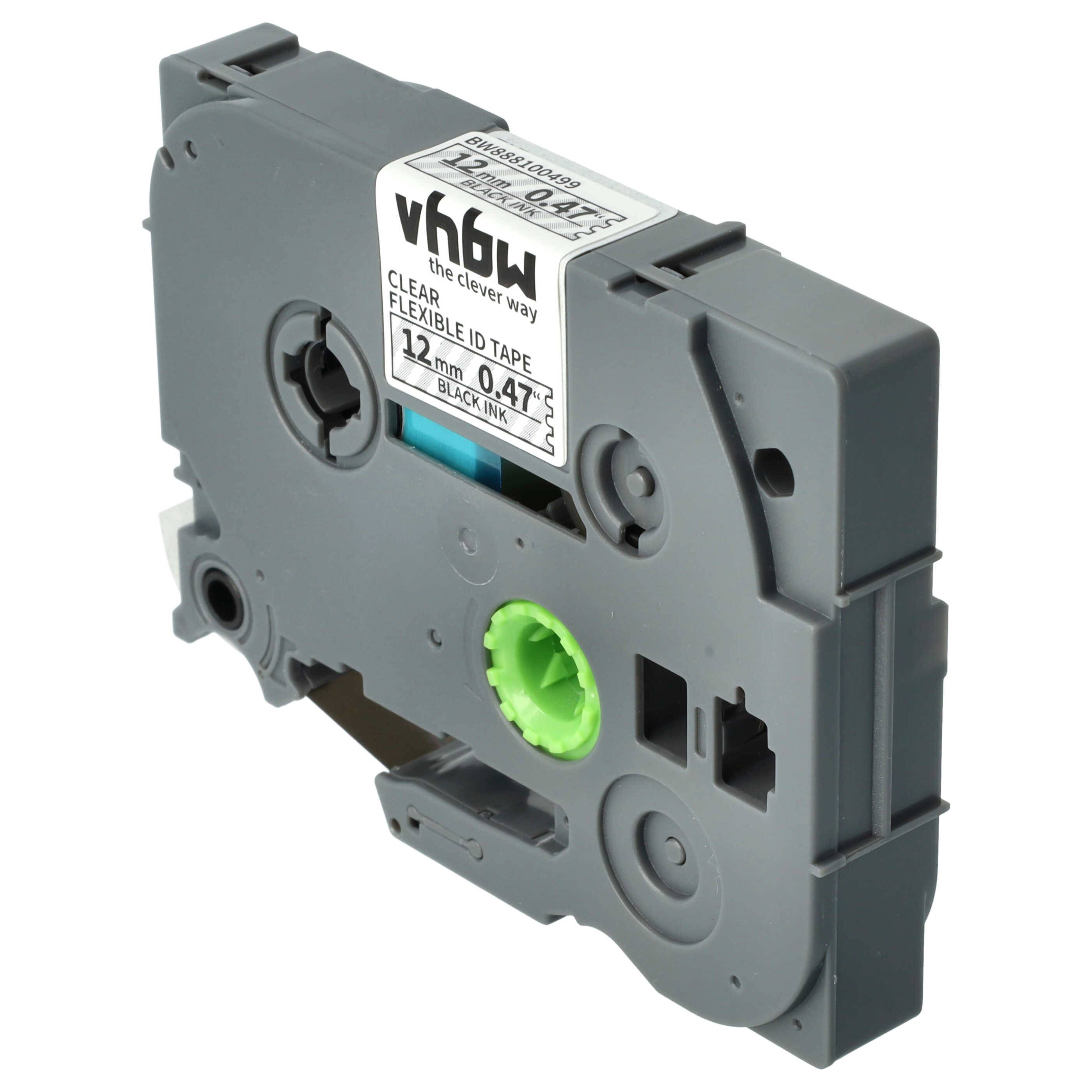 vhbw Schriftband-Kassette kompatibel mit Brother PT D200KT, D200DR, D200G Etiketten-Drucker 8m x 12mm Schwarz auf Transparent, Flexibel, Laminiert