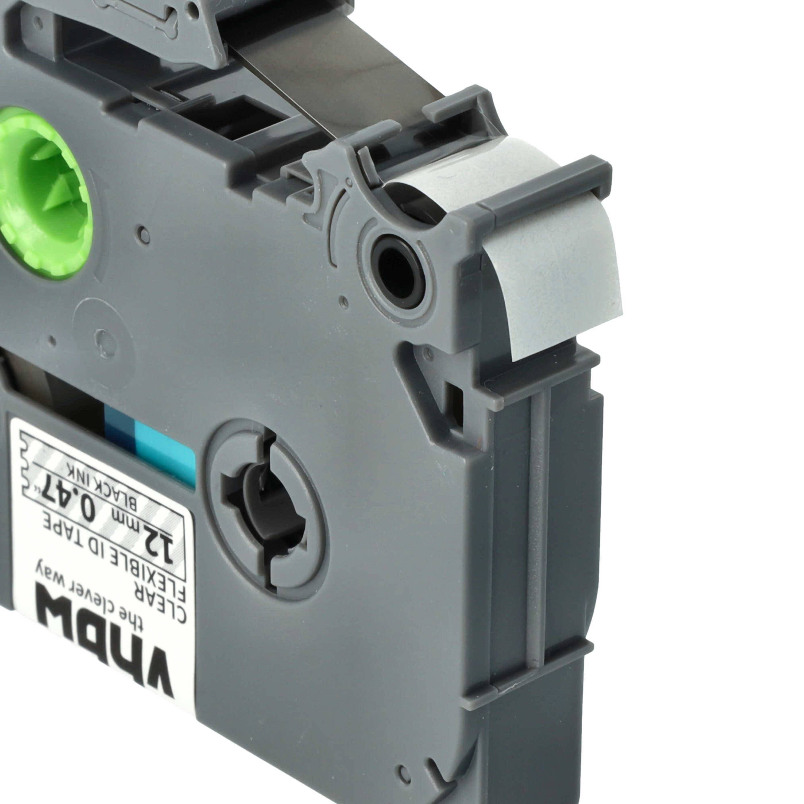 vhbw Schriftband-Kassette kompatibel mit Brother PT 1280VP, 1280VPS, 128AF Etiketten-Drucker 8m x 12mm Schwarz auf Transparent, Flexibel, Laminiert