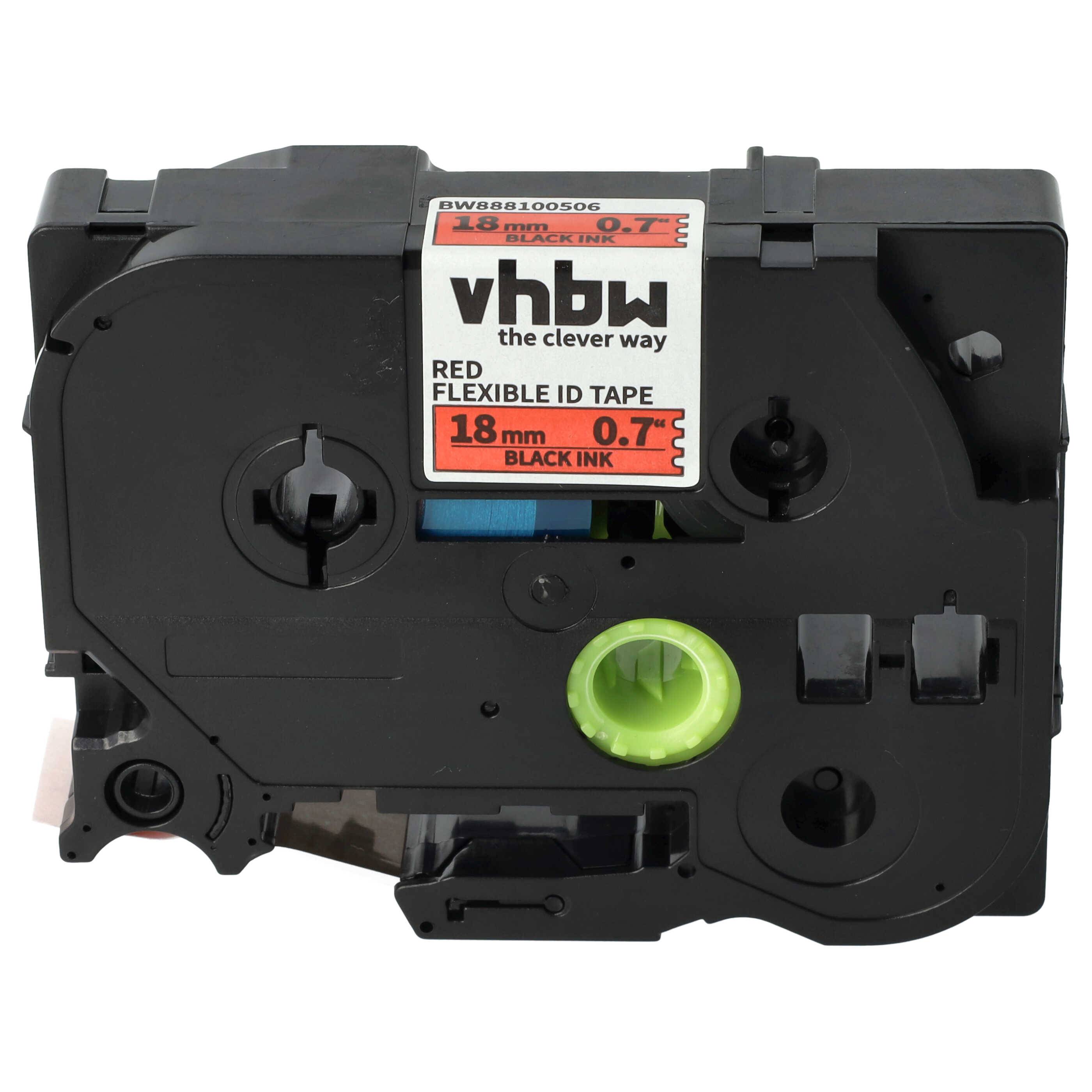 vhbw Schriftband-Kassette kompatibel mit Brother PT 1800E, 1810, 1830, 1760, 1800 Etiketten-Drucker 8m x 18mm Schwarz auf Rot, Flexibel, Laminiert