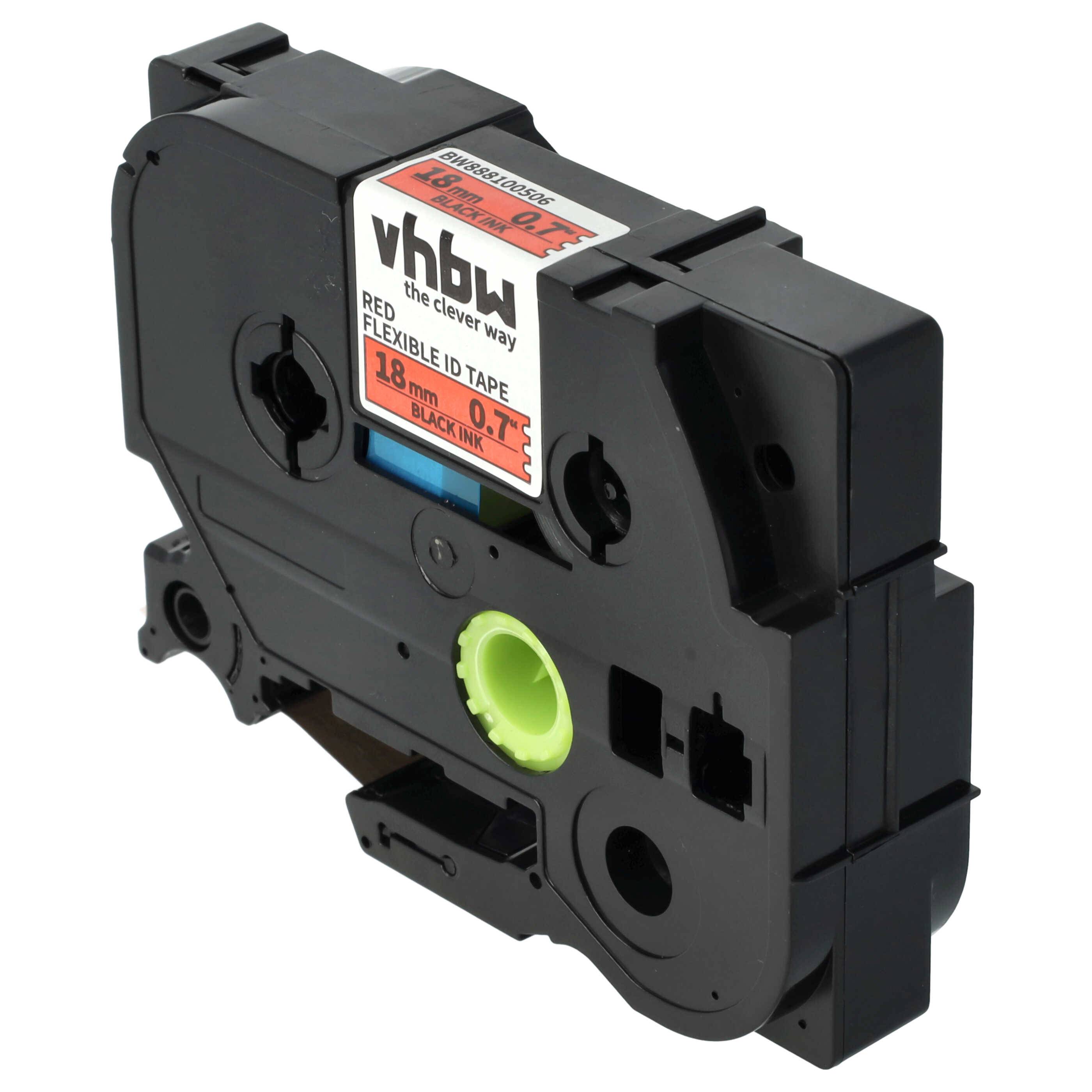 vhbw Schriftband-Kassette kompatibel mit Brother PT P750TDI, P750W, P900, P900NW Etiketten-Drucker 8m x 18mm Schwarz auf Rot, Flexibel, Laminiert