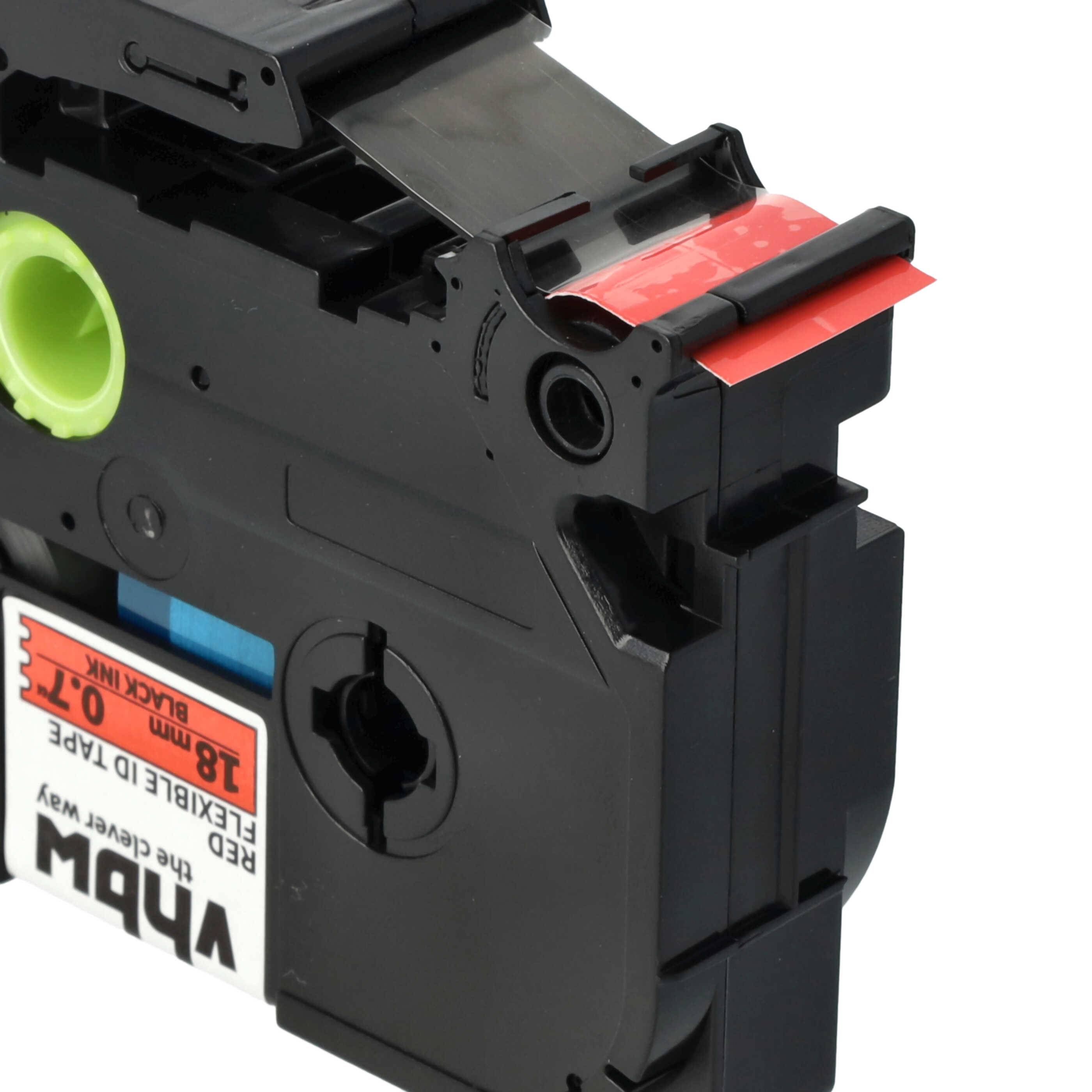 vhbw Schriftband-Kassette kompatibel mit Brother PT 9200, 9200DX, 7600VP, 7600 Etiketten-Drucker 8m x 18mm Schwarz auf Rot, Flexibel, Laminiert