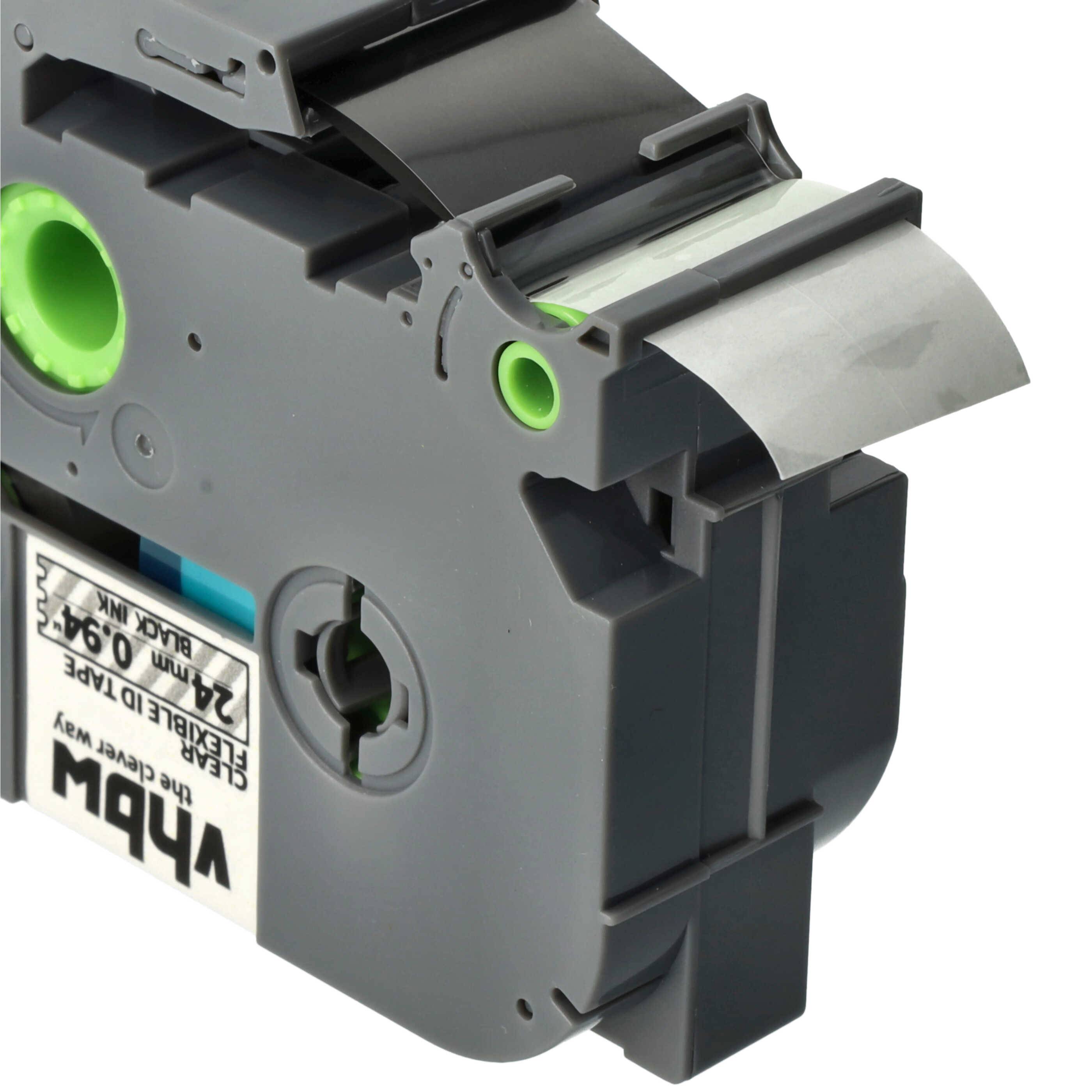 vhbw Schriftband-Kassette kompatibel mit Brother PT P750TDI, P750W, P900 Etiketten-Drucker 8m x 24mm Schwarz auf Transparent, Flexibel, Laminiert