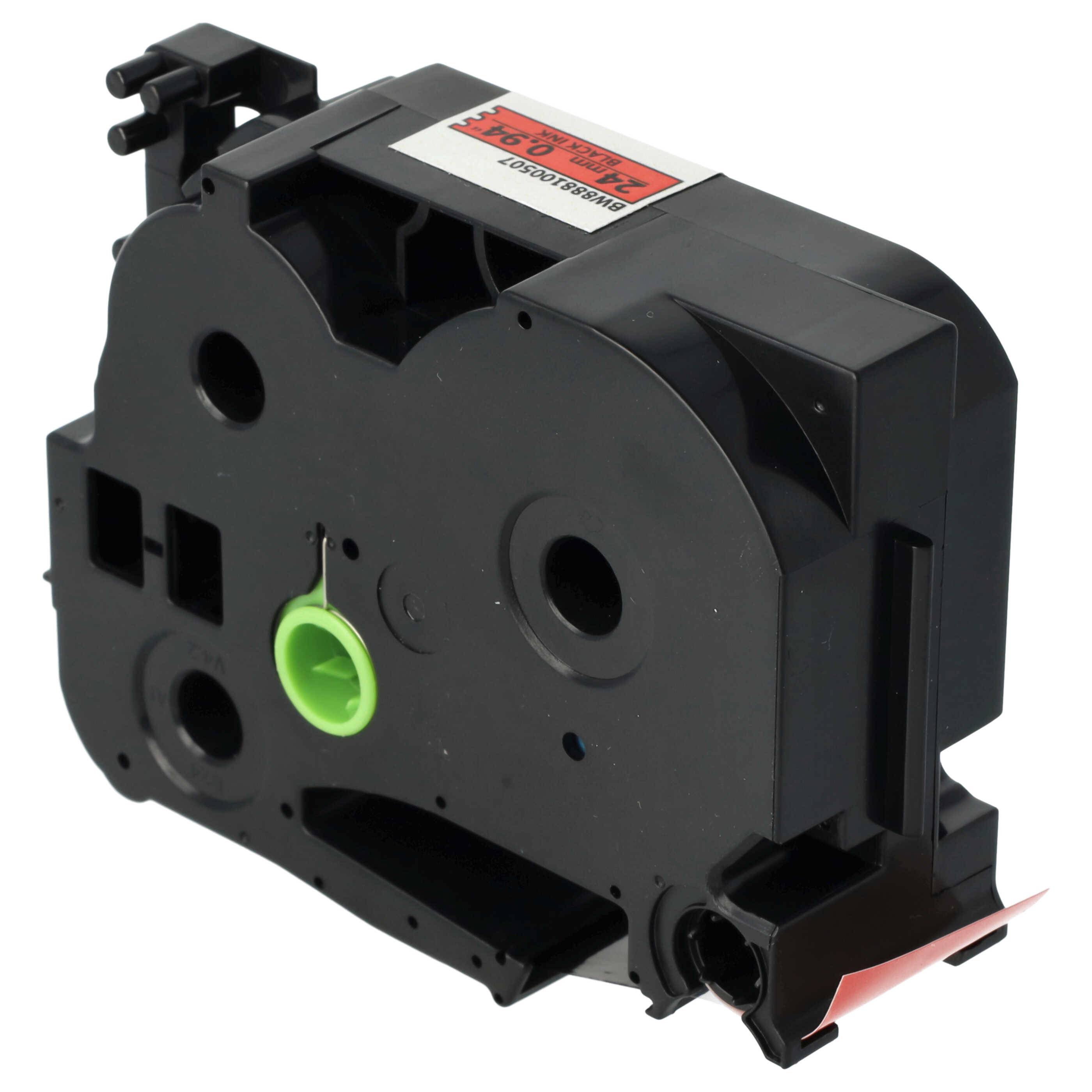 vhbw Schriftband-Kassette kompatibel mit Brother PT 2410, 2450, 2420PC, 2430PC Etiketten-Drucker 8m x 24mm Schwarz auf Rot, Flexibel, Laminiert