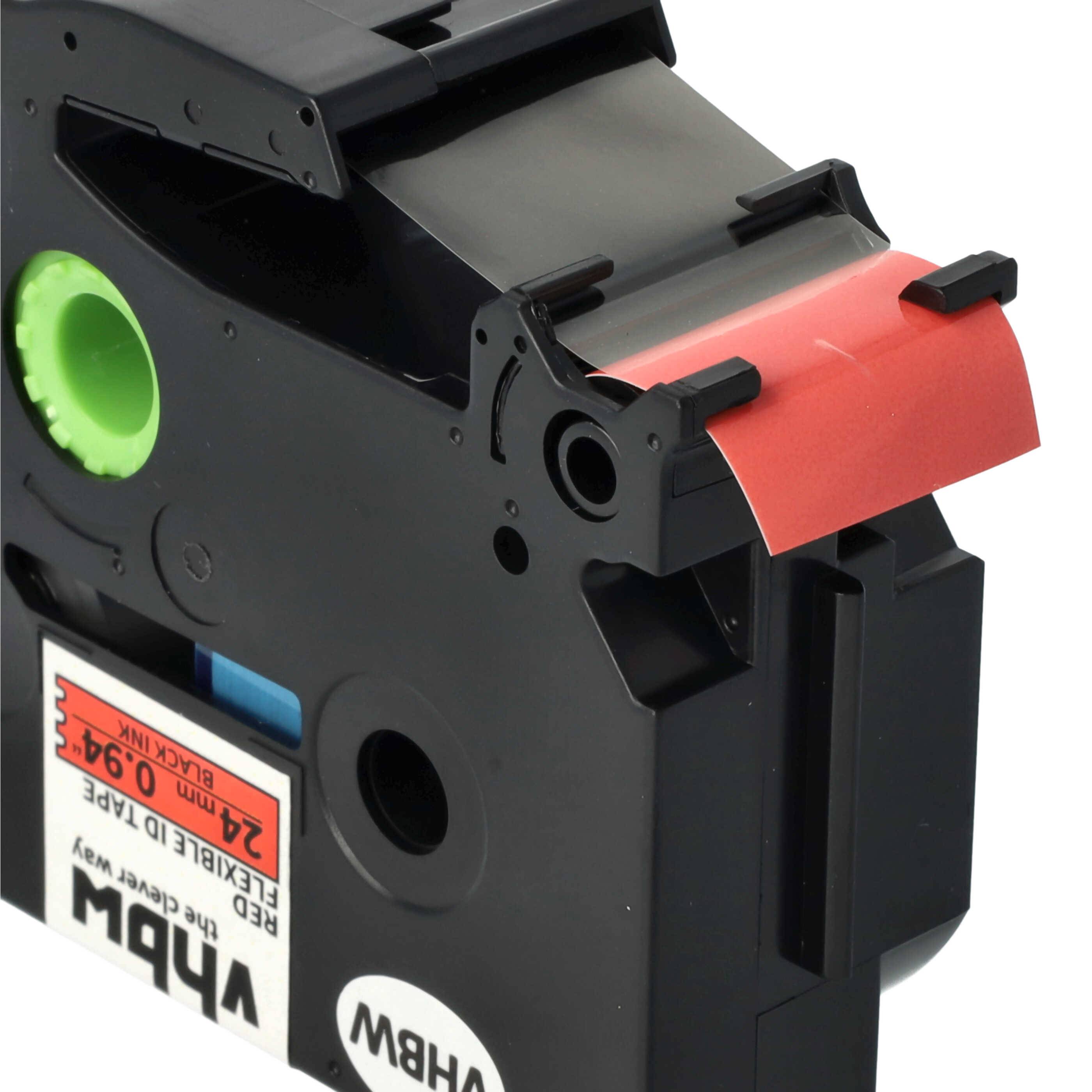 vhbw Schriftband-Kassette kompatibel mit Brother PT 2410, 2450, 2420PC, 2430PC Etiketten-Drucker 8m x 24mm Schwarz auf Rot, Flexibel, Laminiert