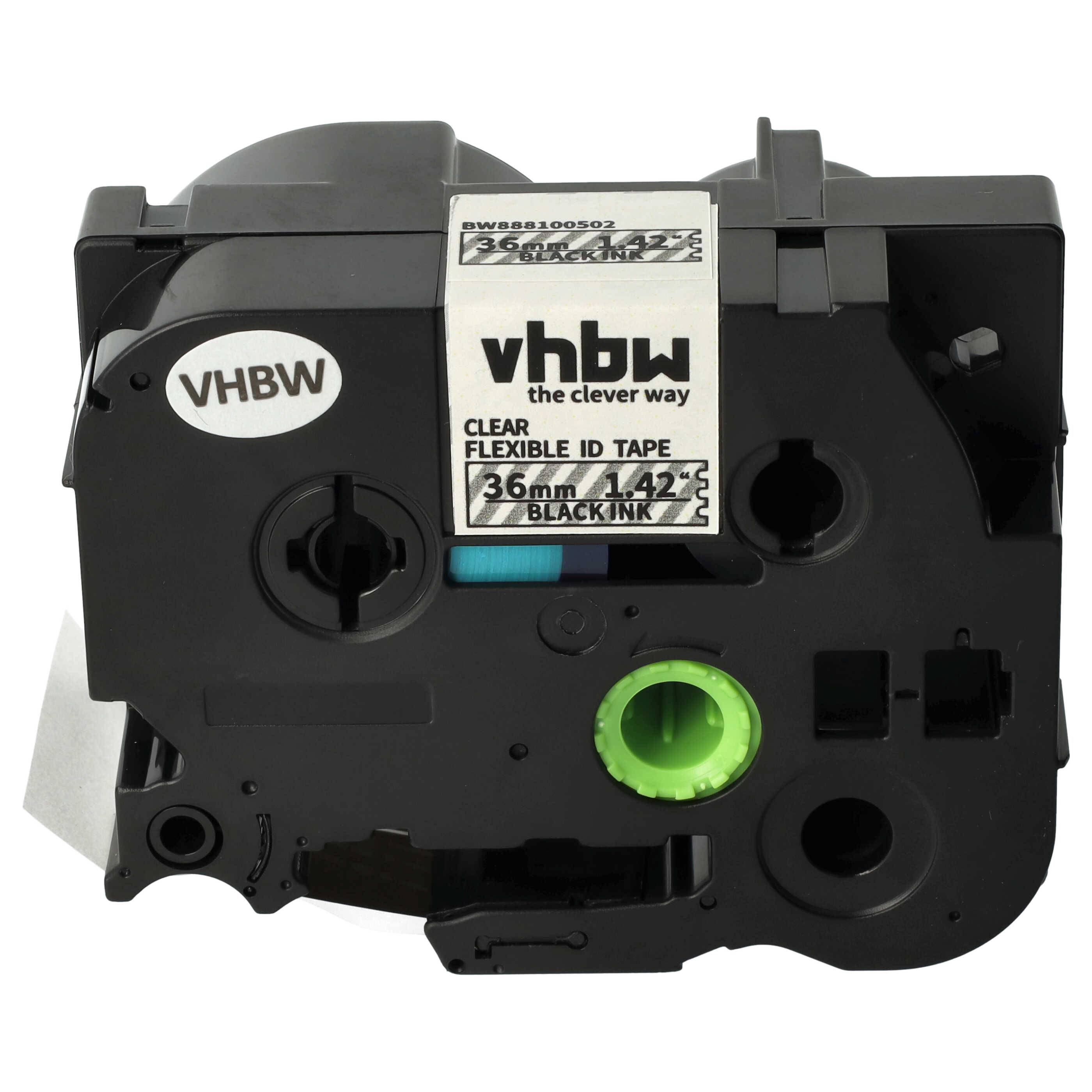 vhbw Schriftband-Kassette Ersatz für Brother TZ-FX161, TZFX161 für Etiketten-Drucker 8m x 36mm Schwarz auf Transparent, Flexibel, Laminiert