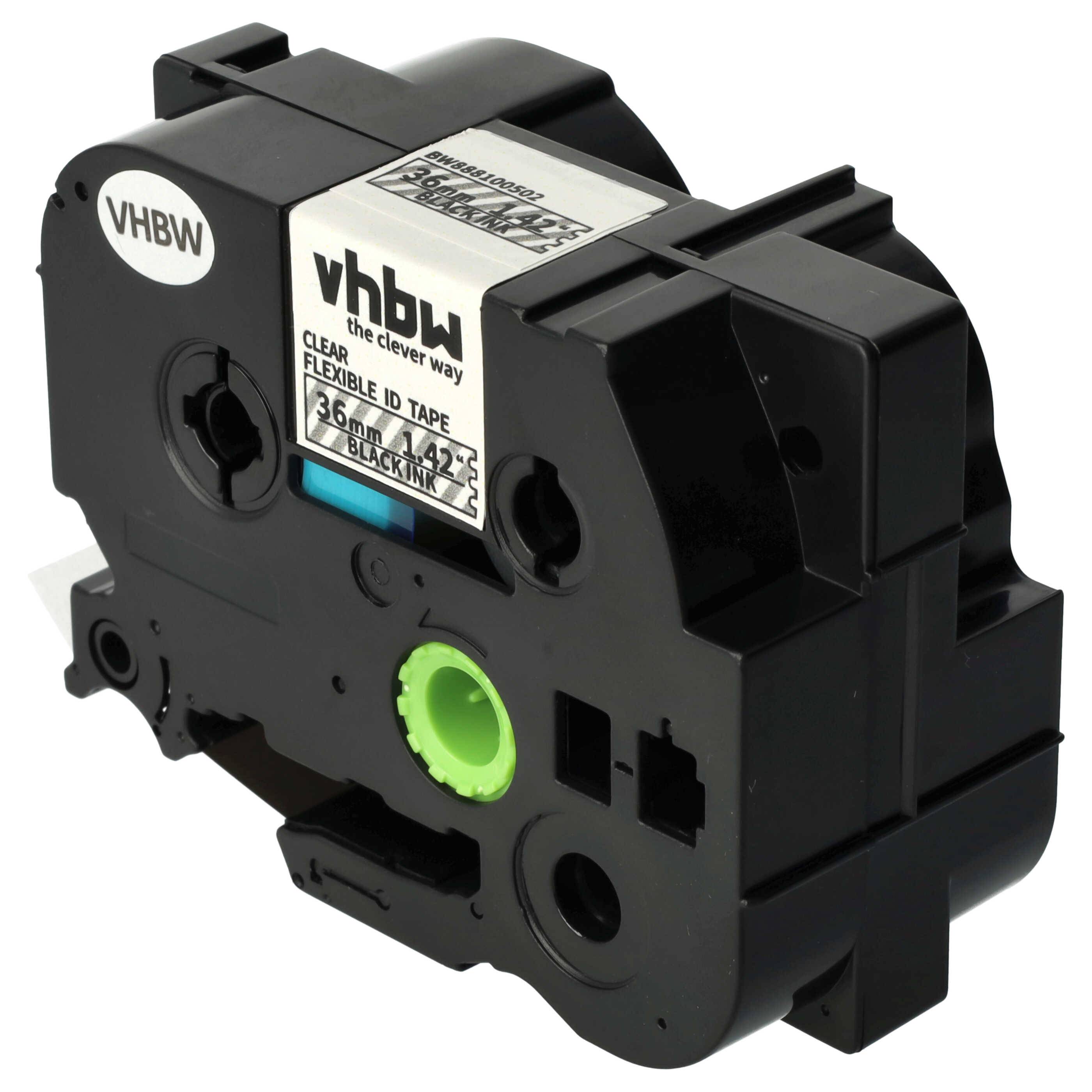 vhbw Schriftband-Kassette kompatibel mit Brother PT 9200, 9200PC, 9200DX Etiketten-Drucker 8m x 36mm Schwarz auf Transparent, Flexibel, Laminiert
