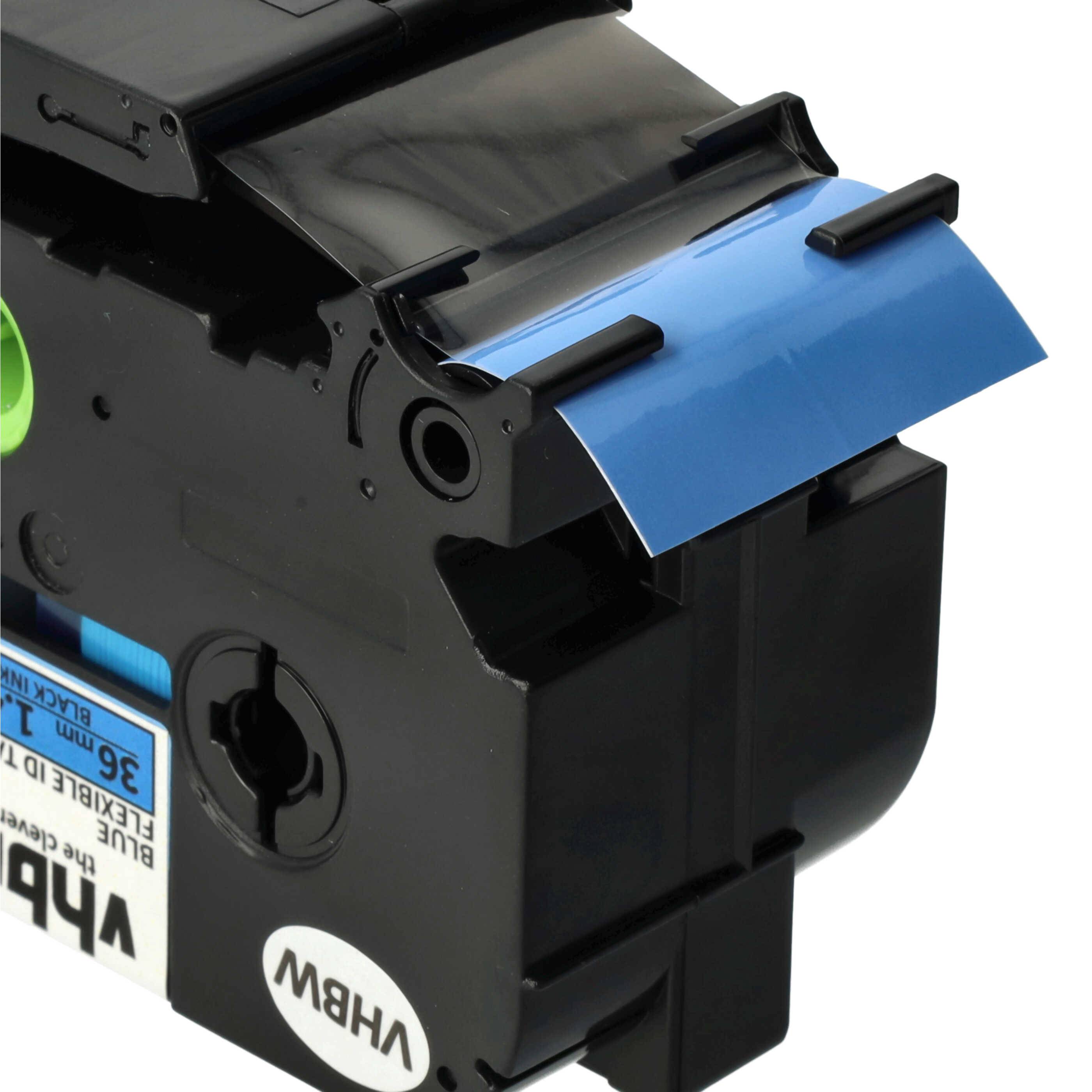 vhbw Schriftband-Kassette kompatibel mit Brother PT 9400, 9200PC, 9200DX, 9500 Etiketten-Drucker 8m x 36mm Schwarz auf Blau, Flexibel, Laminiert