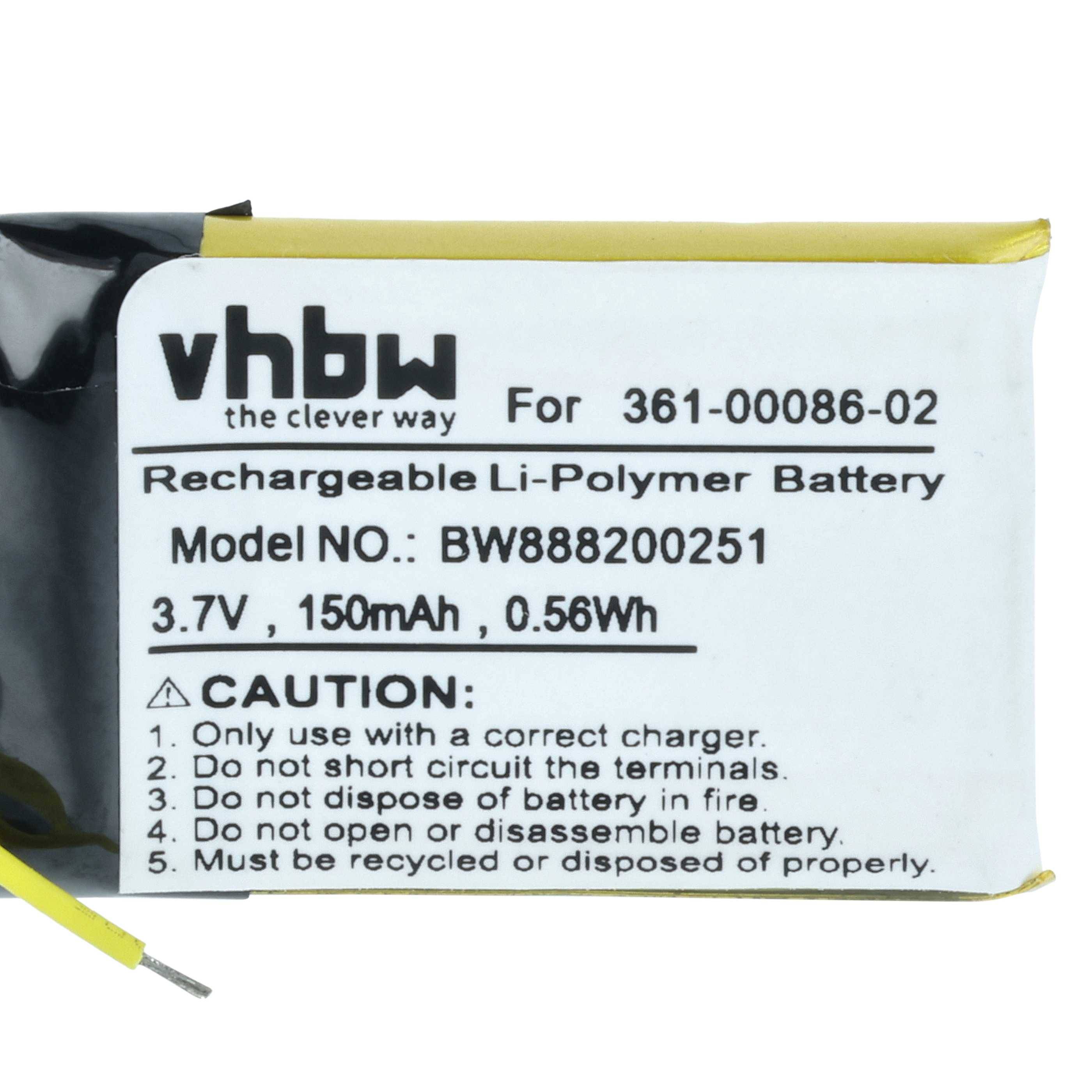 Aufladbarer Li-Polymer-Akku mit Modell BW888200251. Spezifikationen: 3,7V, 150mAh. Vorsicht: Nicht kurzschließen oder hohen Temperaturen aussetzen.