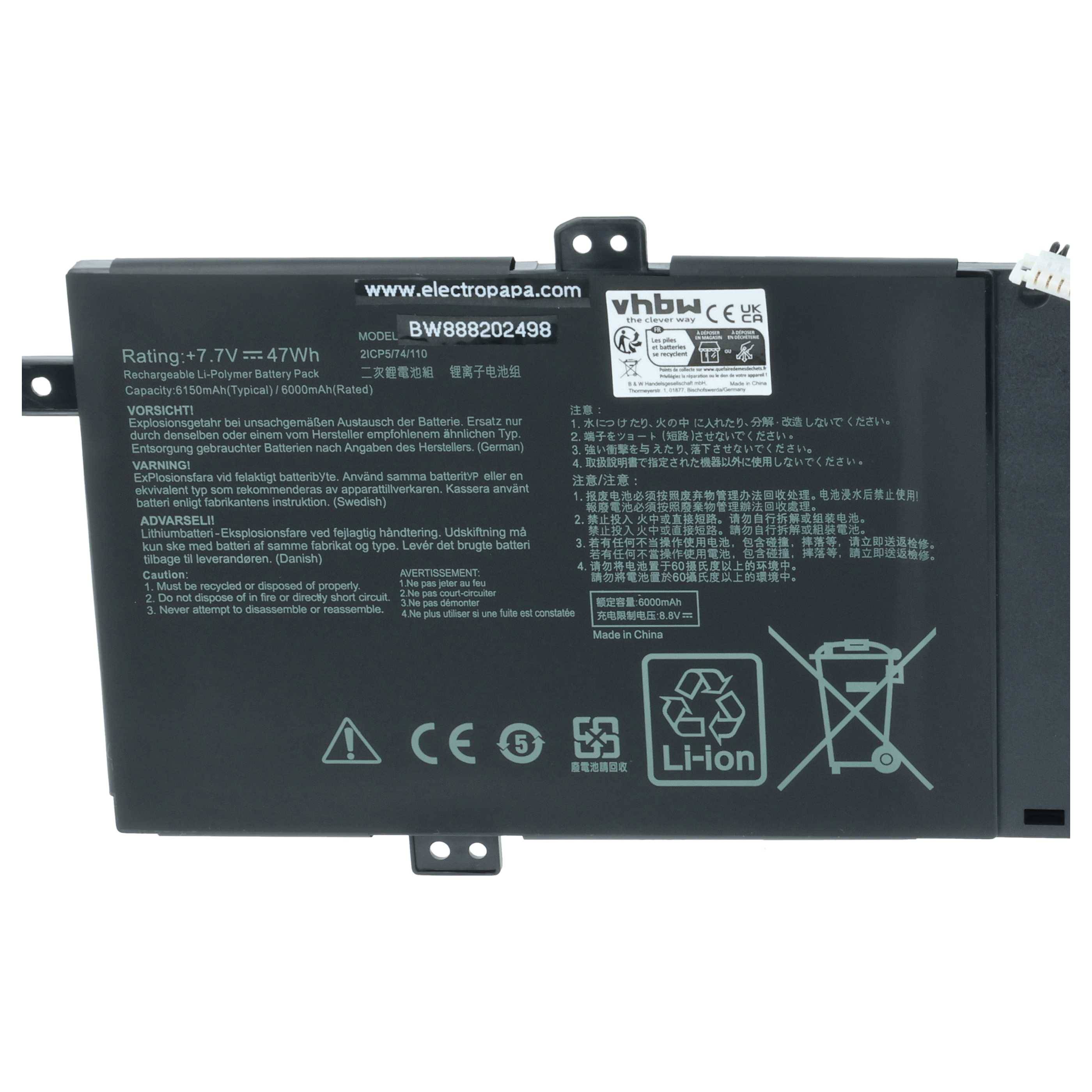 vhbw Akku kompatibel mit Asus Zenbook 14 UM431DA-AM010T, 14 UM431DA-AM011T Notebook (6000mAh, 7,7V, Li-Polymer)
