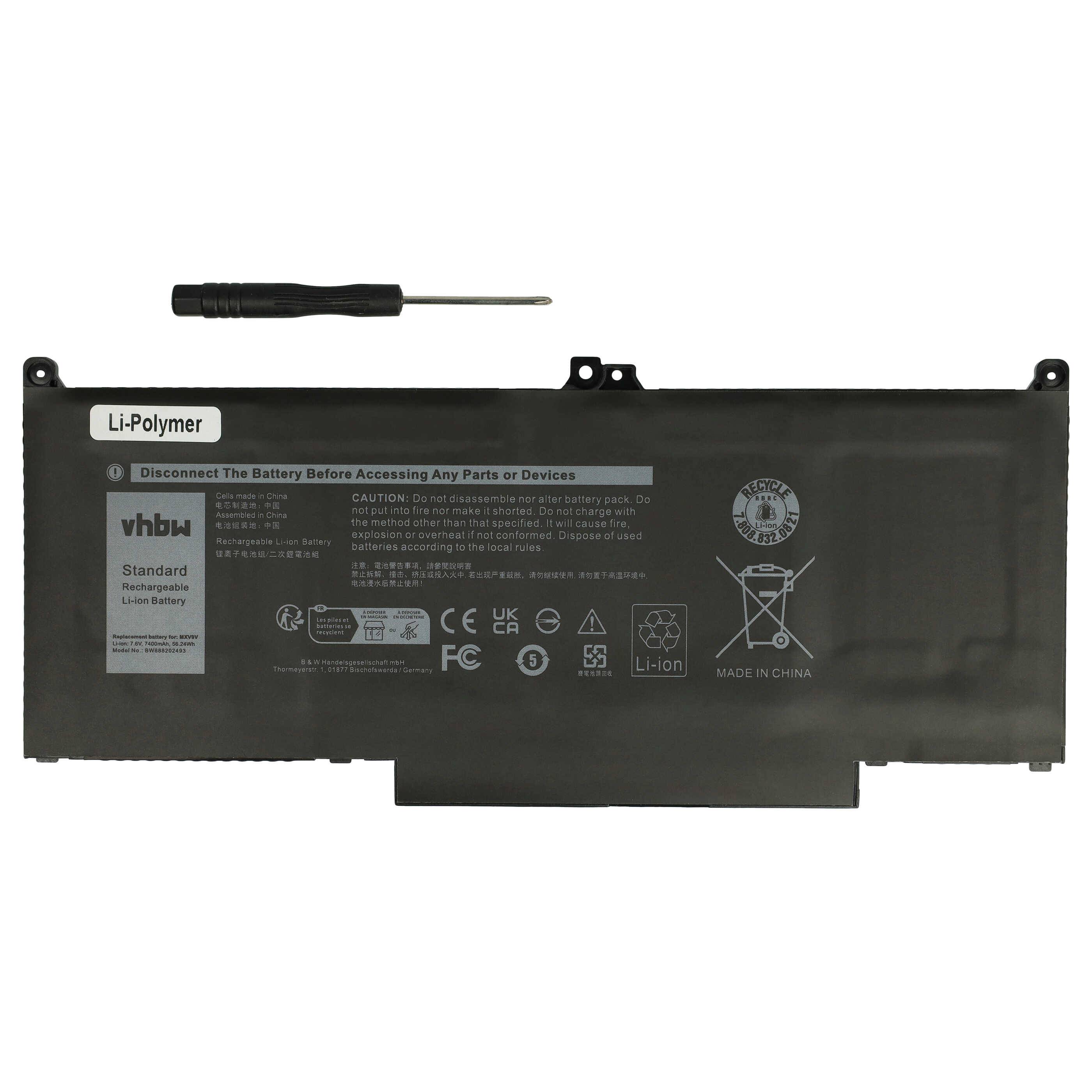 vhbw Akku kompatibel mit Dell Latitude 14 7400, 7300-P99G, 7400-8N6DH, 7300, 7400 Notebook (7400 mAh, 7,6 V, Li-Polymer)