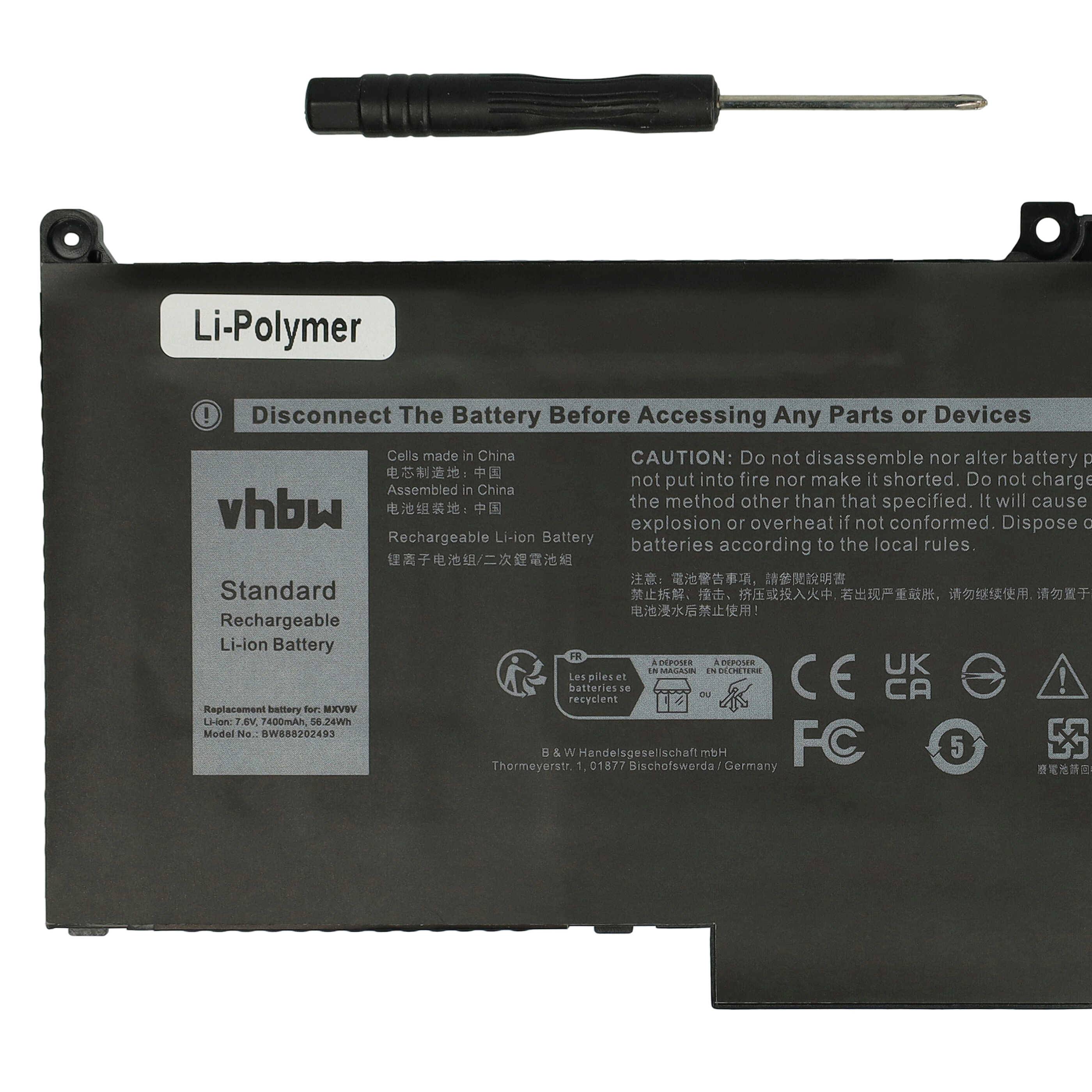 vhbw Akku kompatibel mit Dell Latitude 13 7300(N050L7300-D1726FCN), 13 7300(N052L7300-D1716FCN) Notebook (7400 mAh, 7,6 V, Li-Polymer)