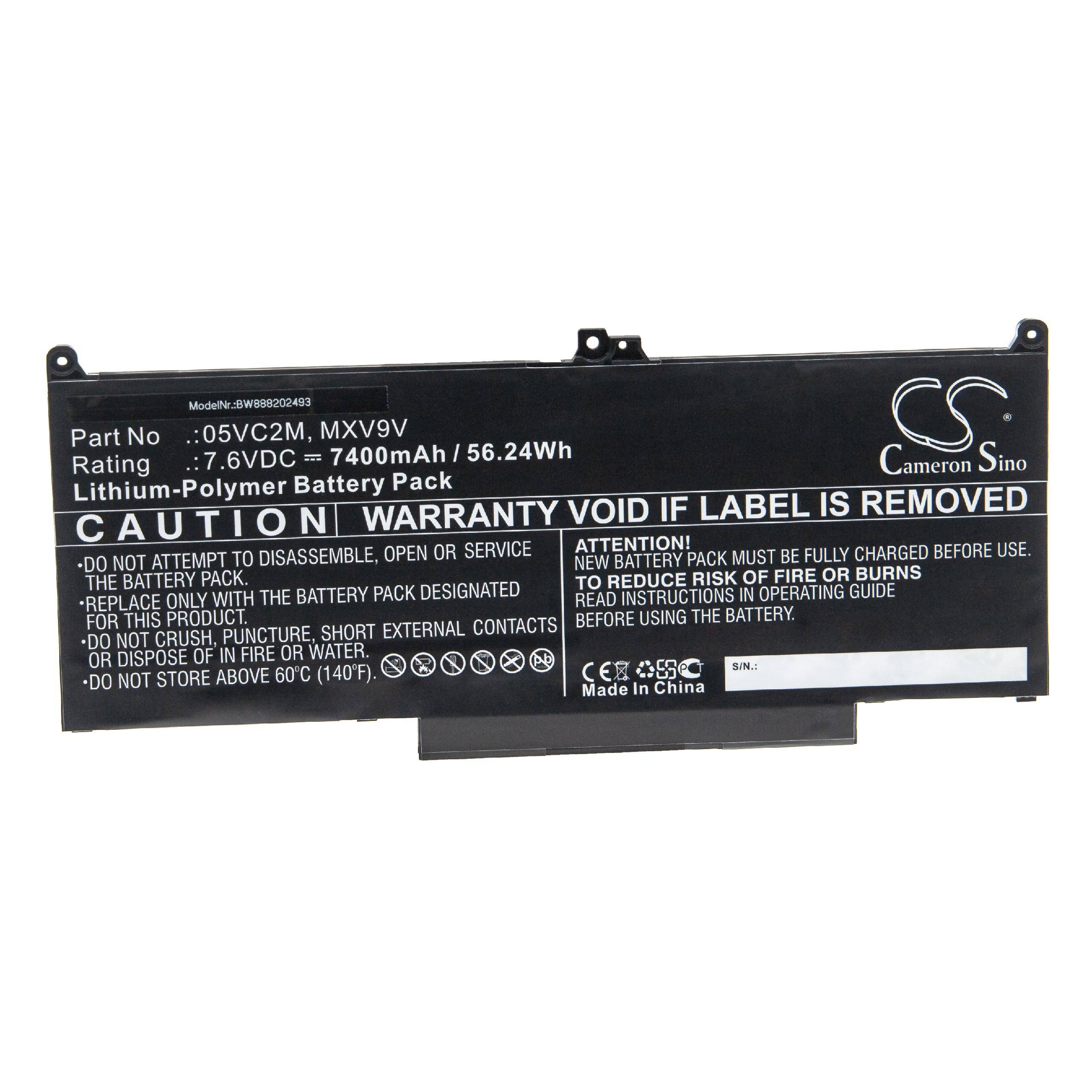 vhbw Akku kompatibel mit Dell N014L5300-D1706FCN, N049L7400-D1536FCN Notebook (7400mAh, 7,6V, Li-Polymer)