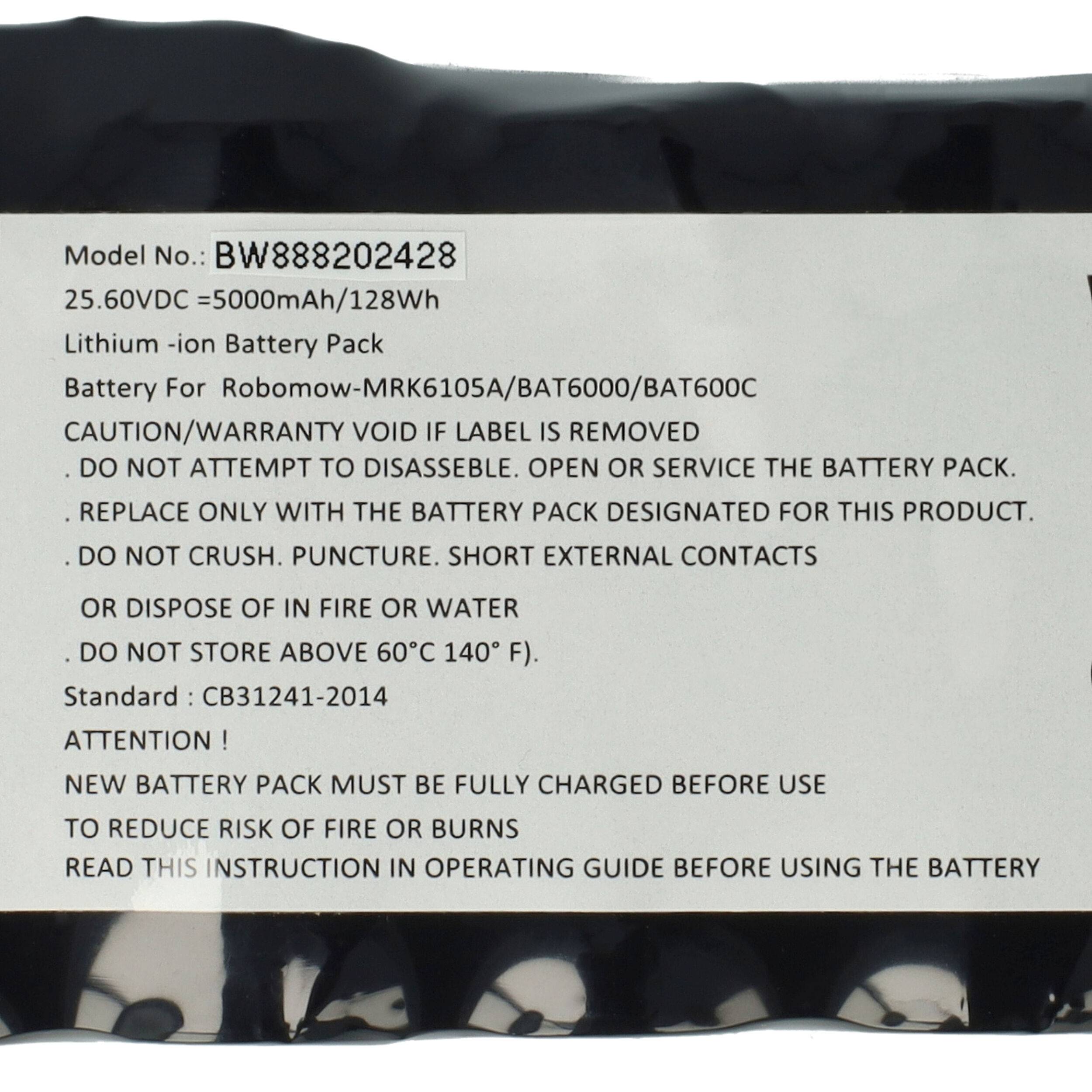vhbw Akku Ersatz für Robomow MRK6105A für Rasenmäher Rasenroboter (5000mAh, 25.6V, Li-Ion / LiFePO4)