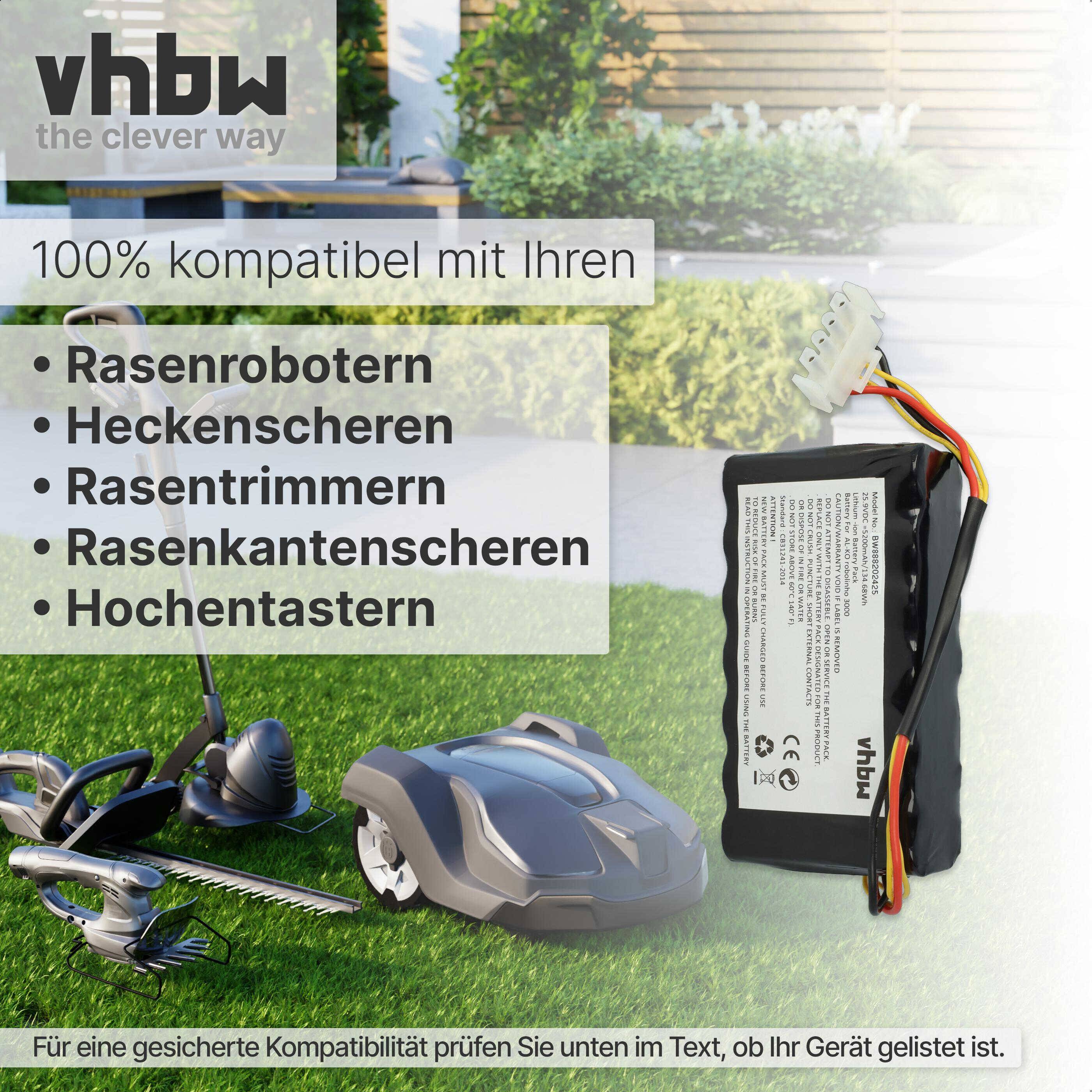 vhbw Akku kompatibel mit Brill roboliner 474011 Rasenmäher Rasenroboter (5200mAh, 25,9V, Li-Ion)