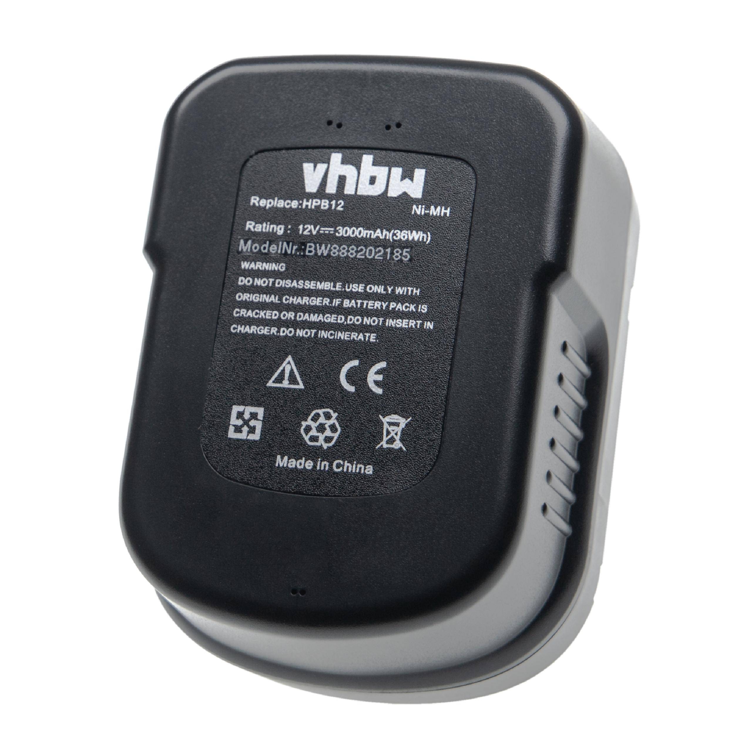 vhbw Akku kompatibel mit Black & Decker HP126FBH, HP126FSC, HP126FSH, HP126K, HP128F3B Elektrowerkzeug (3000mAh NiMH 12 V)