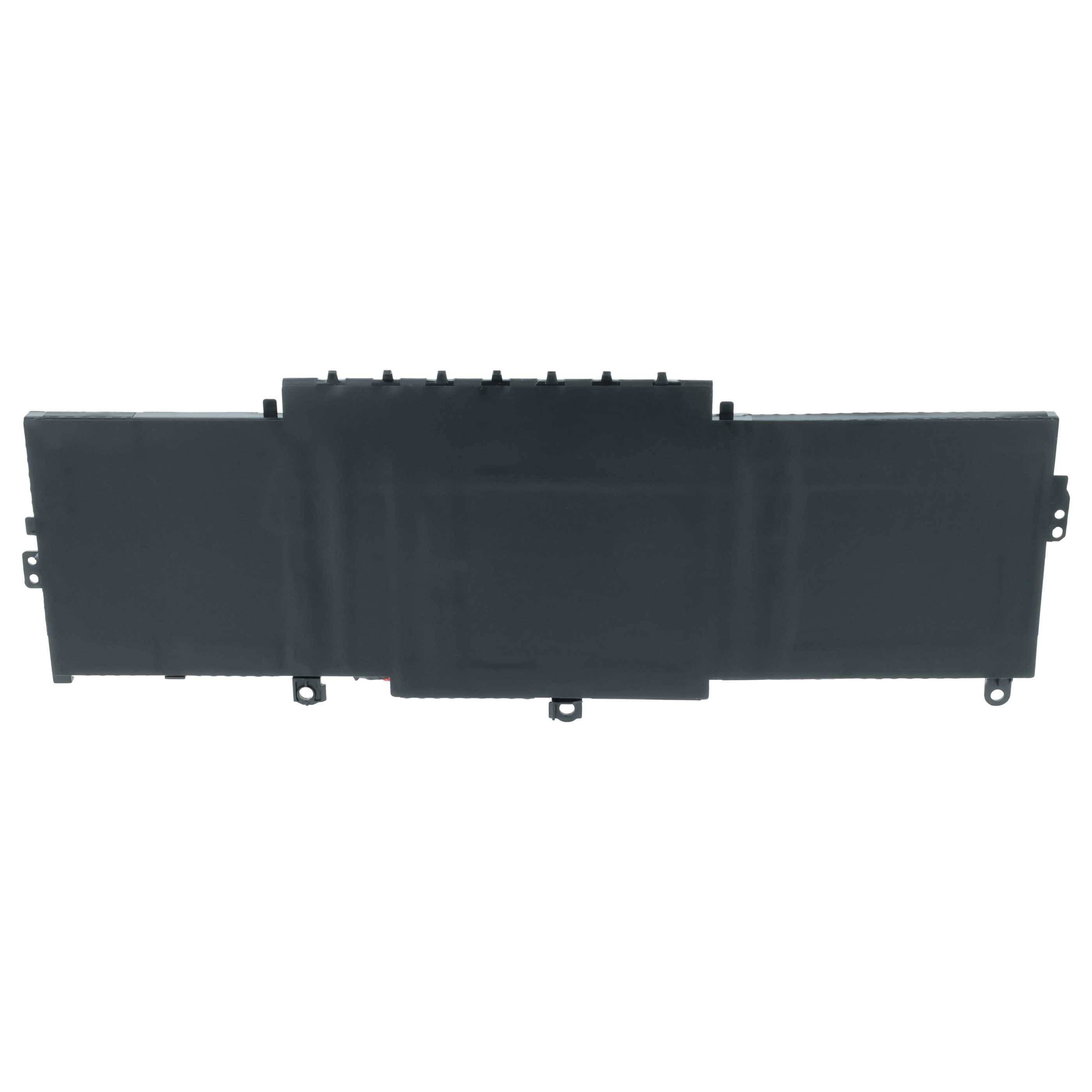 Eine schwarze rechteckige Laptop-Batterie mit Anschlüssen auf der oberen Kante, freigestellt auf weißem Hintergrund.