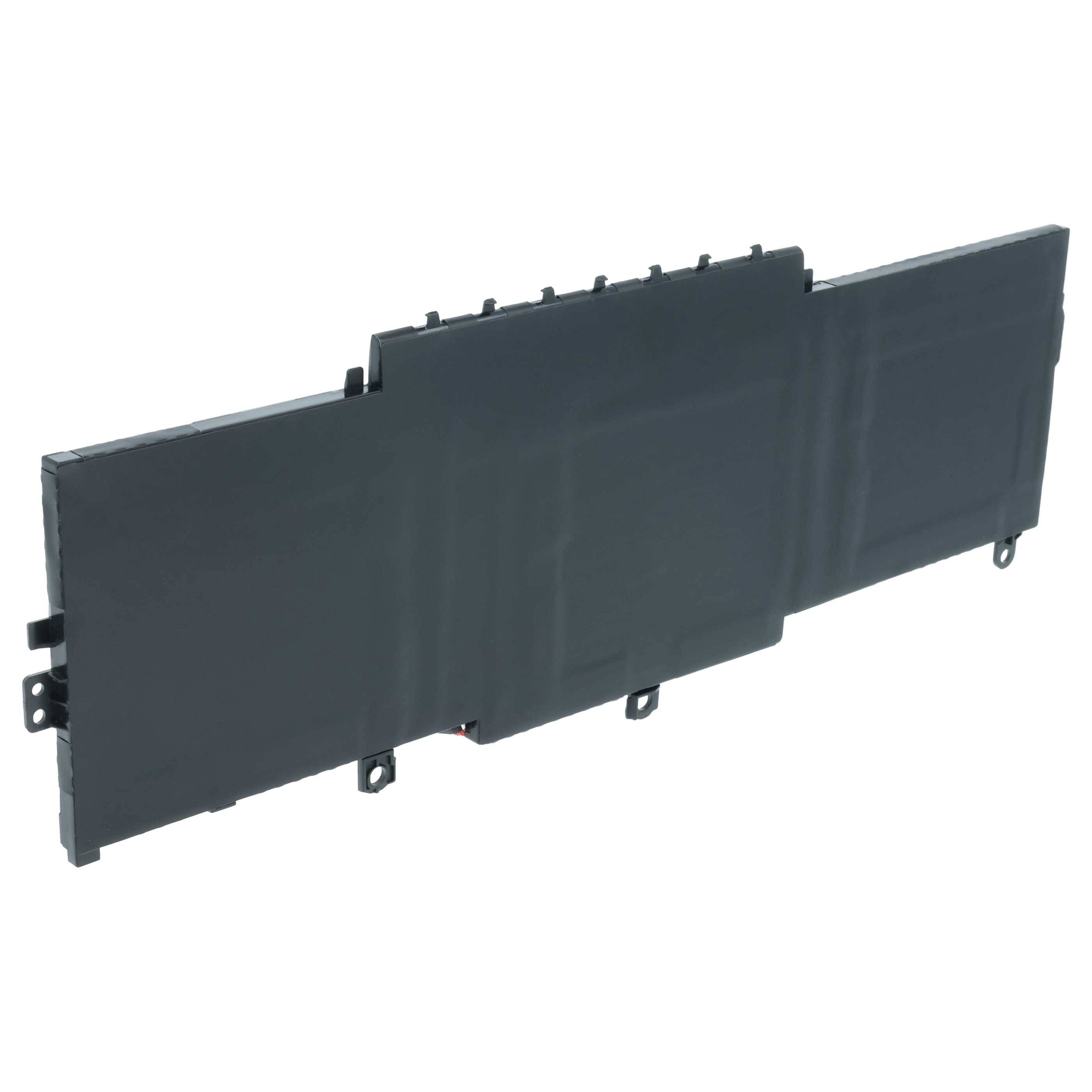 Eine schwarze, rechteckige Laptop-Batterie mit sichtbaren Anschlüssen an der Seite, die zur Stromversorgung von tragbaren Computern verwendet wird.