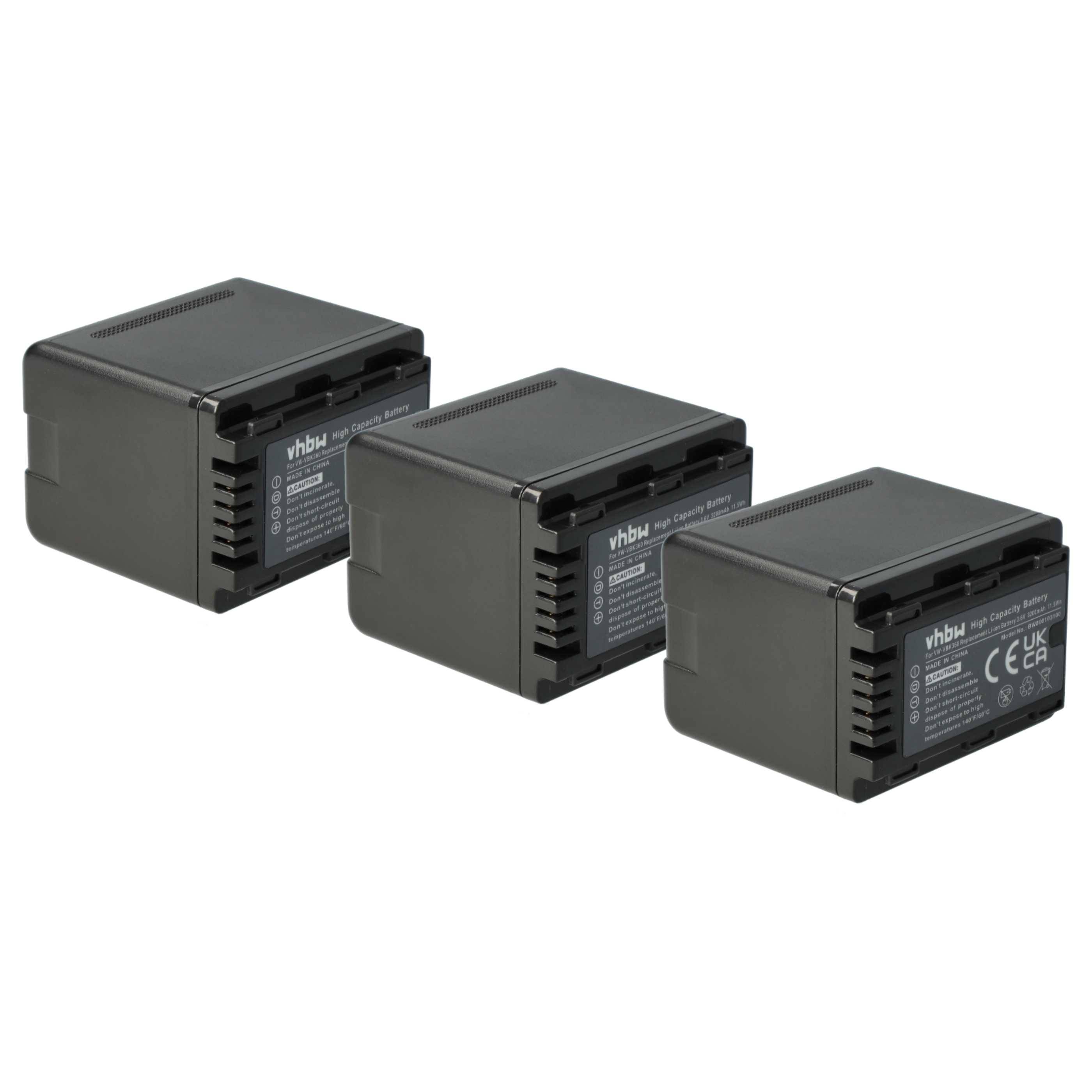 vhbw 3x Akku kompatibel mit Panasonic HDC-SDX1, HDC-SD99EG-K Videokamera Camcorder (3200 mAh, 3,6 V, Li-Ion) + Infochip