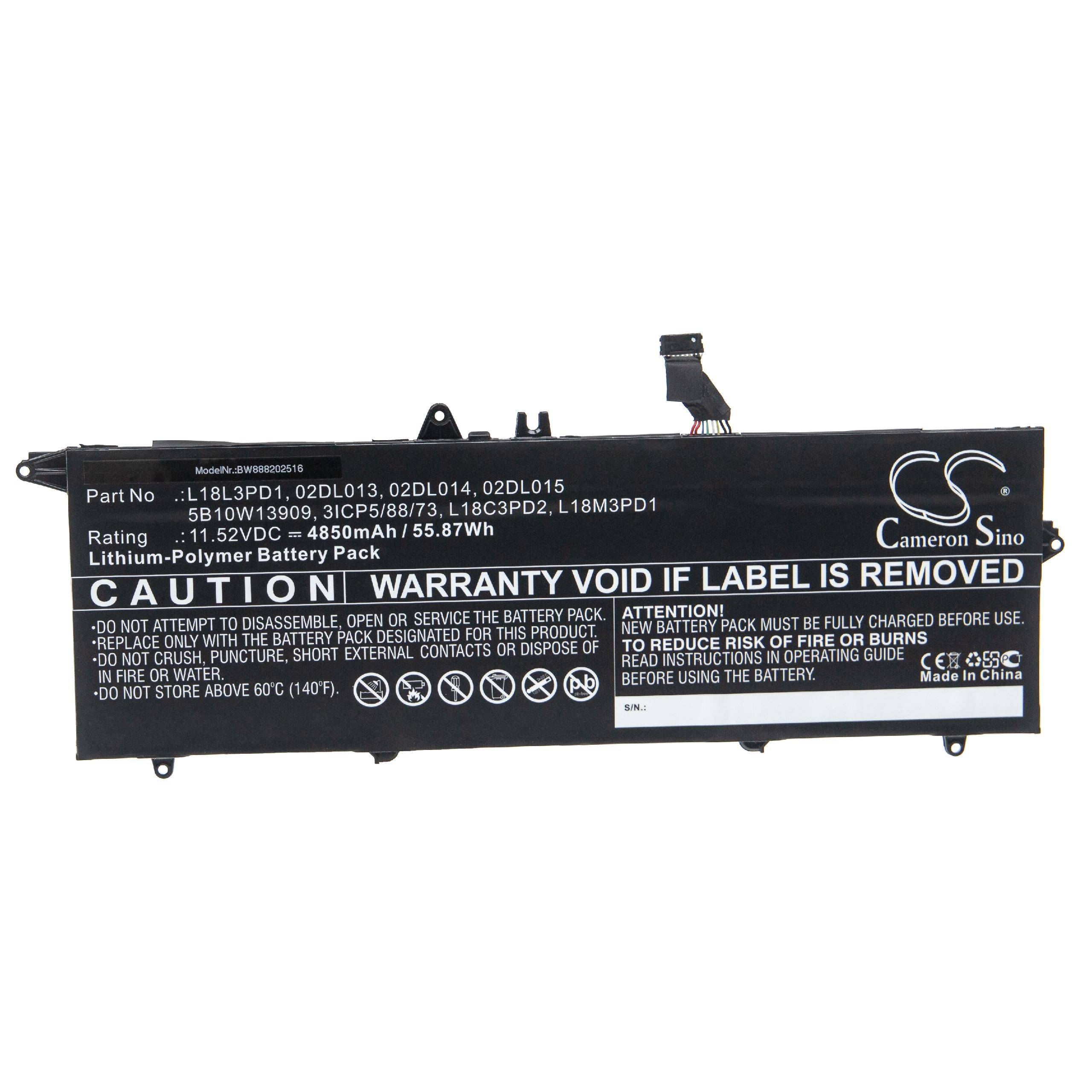 vhbw Akku Ersatz für Lenovo 02DL013, 02DL014, 02DL015, 3ICP5/88/73 für Notebook (4850mAh, 11.52V, Li-Polymer)