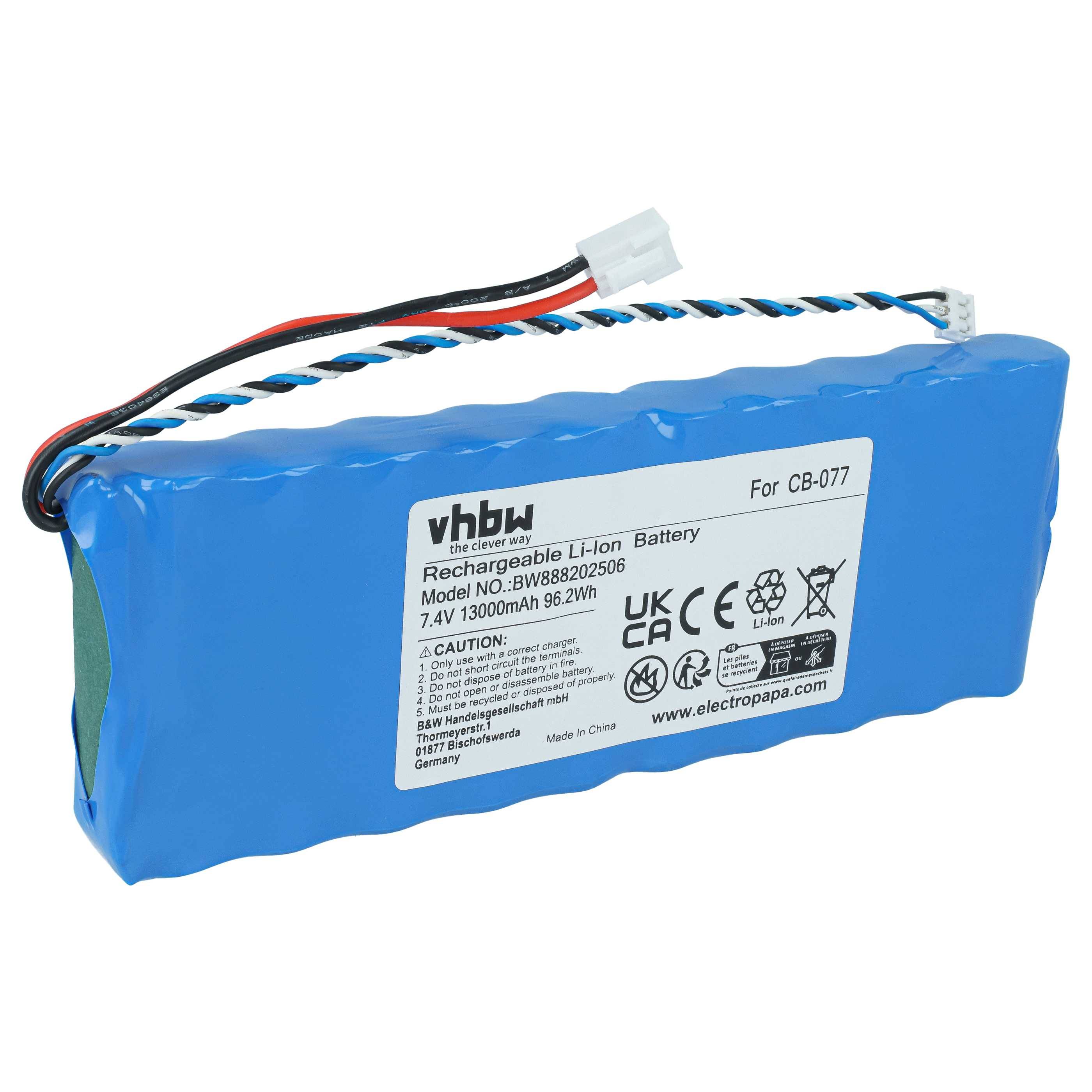 Blauer wiederaufladbarer Lithium-Ionen-Akkupack mit Kabeln und Stecker, gekennzeichnet mit 7,4V 1300mAh für CB-077.