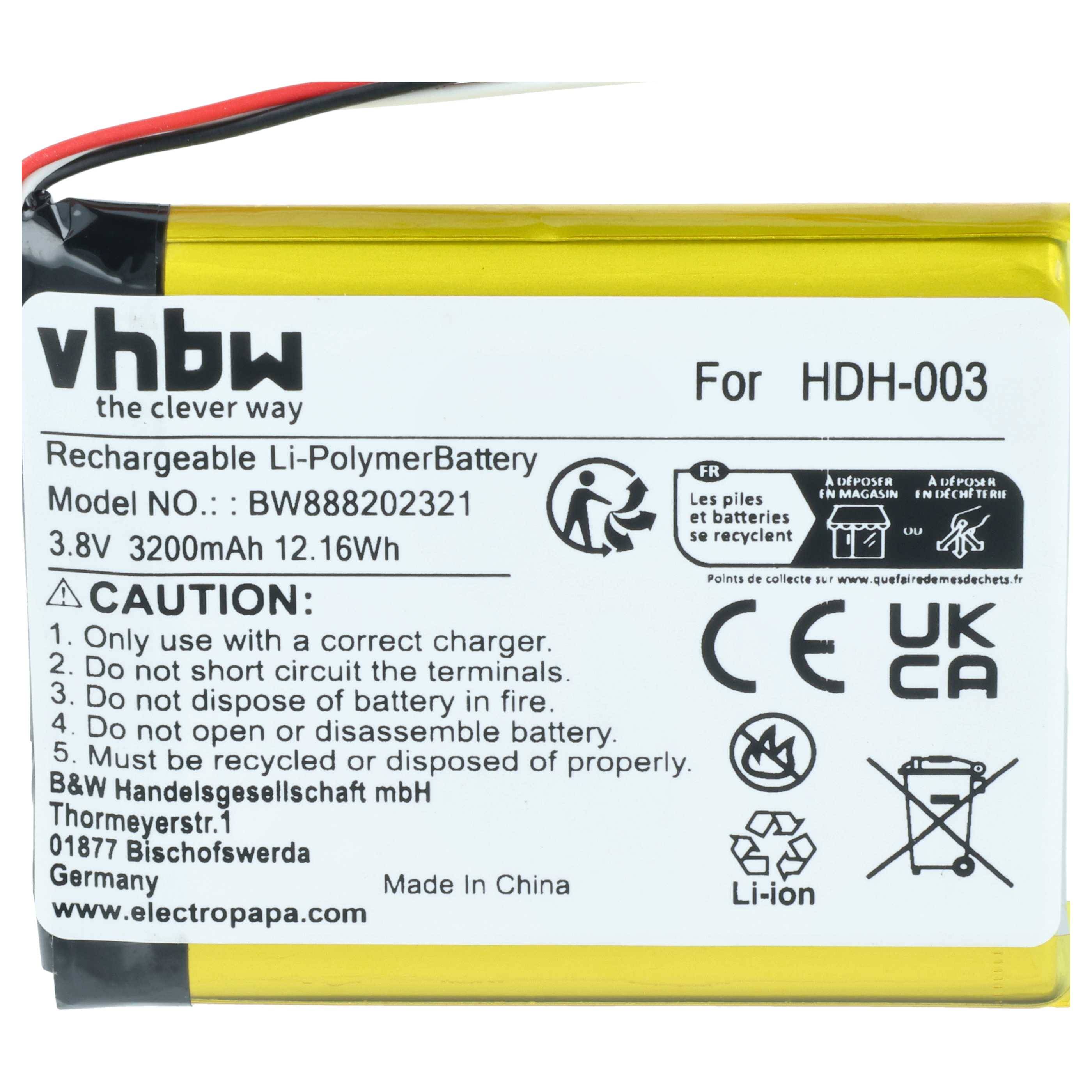 vhbw Akku kompatibel mit Nintendo HDH-002, HDH-001 Spielekonsole (3200 mAh, 3,8 V, Li-Polymer)