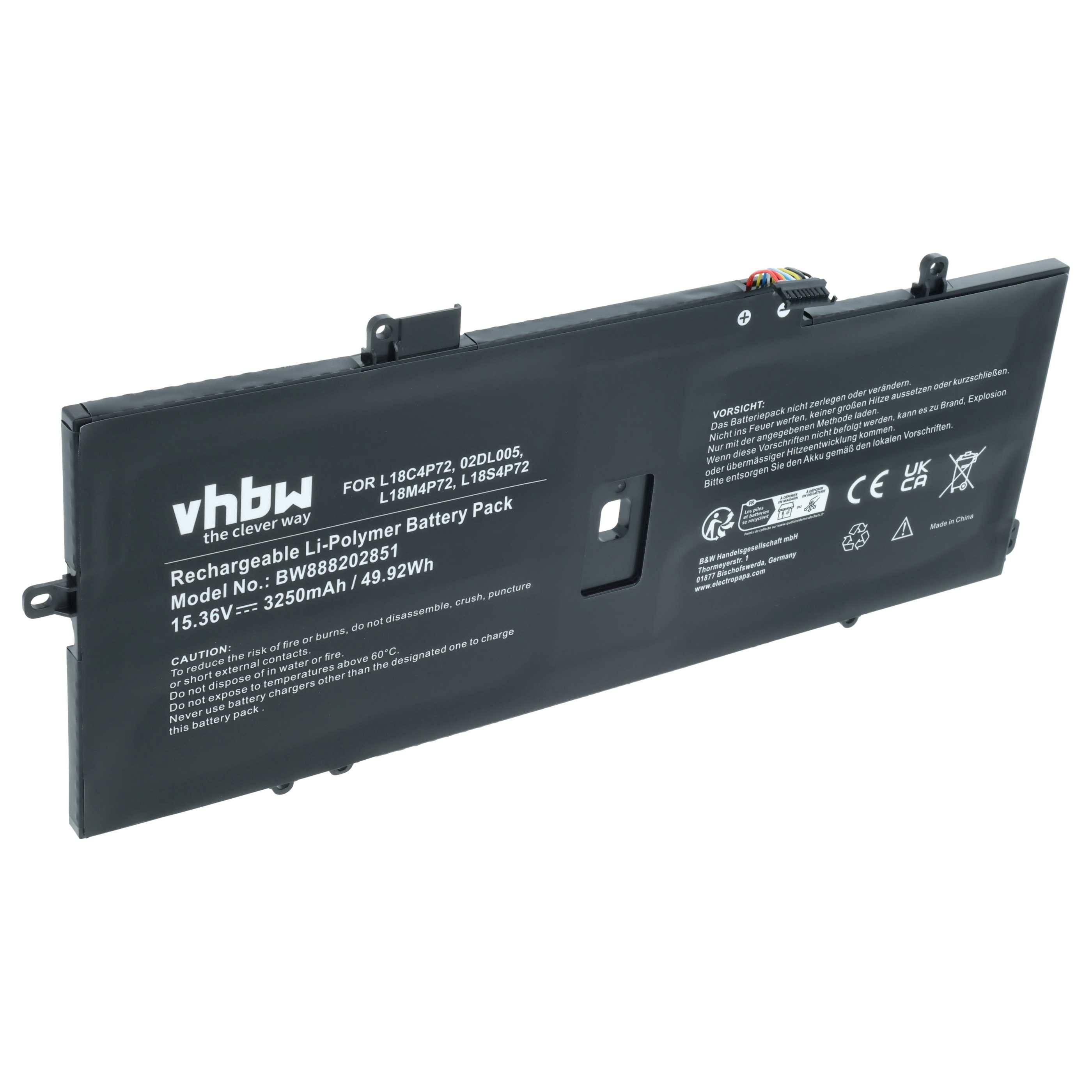 vhbw Akku kompatibel mit Lenovo ThinkPad X1 Yoga Gen 5-20ub0000ms, X1 Yoga Gen 5-20ub0000ya Notebook (3200 mAh, 15,36 V, Li-Polymer)