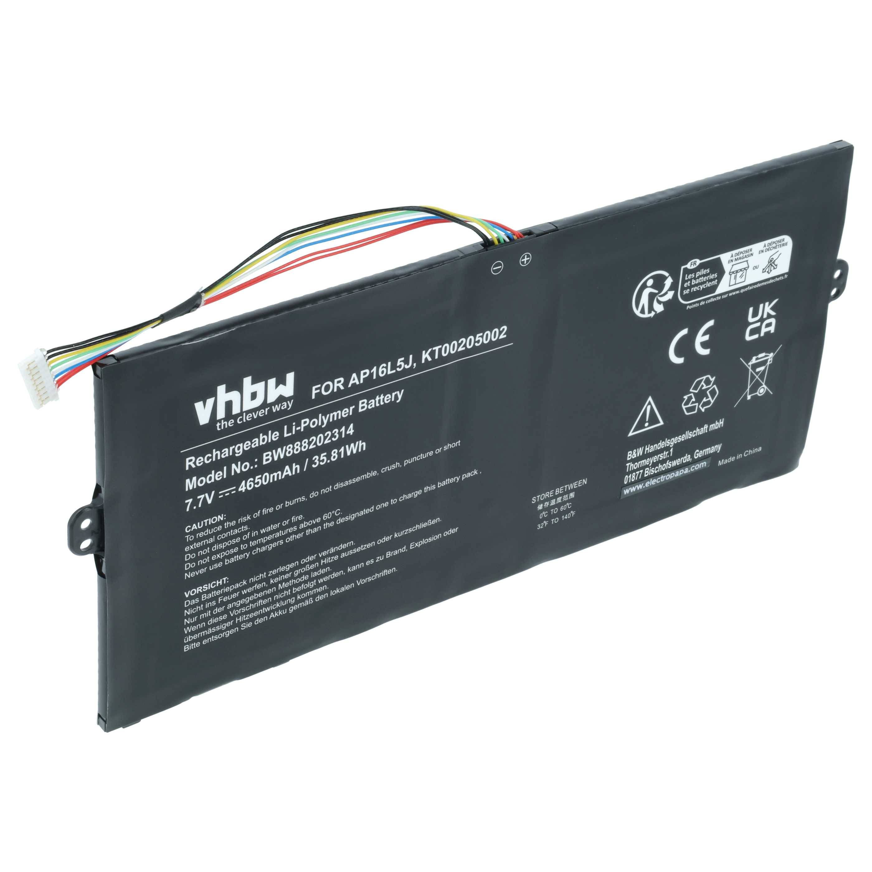 vhbw Akku kompatibel mit Acer Swift 5 SF514-52T-82AP, 5 SF514-52T-82WQ, 5 SF514-52T-8240 Notebook (4650 mAh, 7,7 V, Li-Polymer)