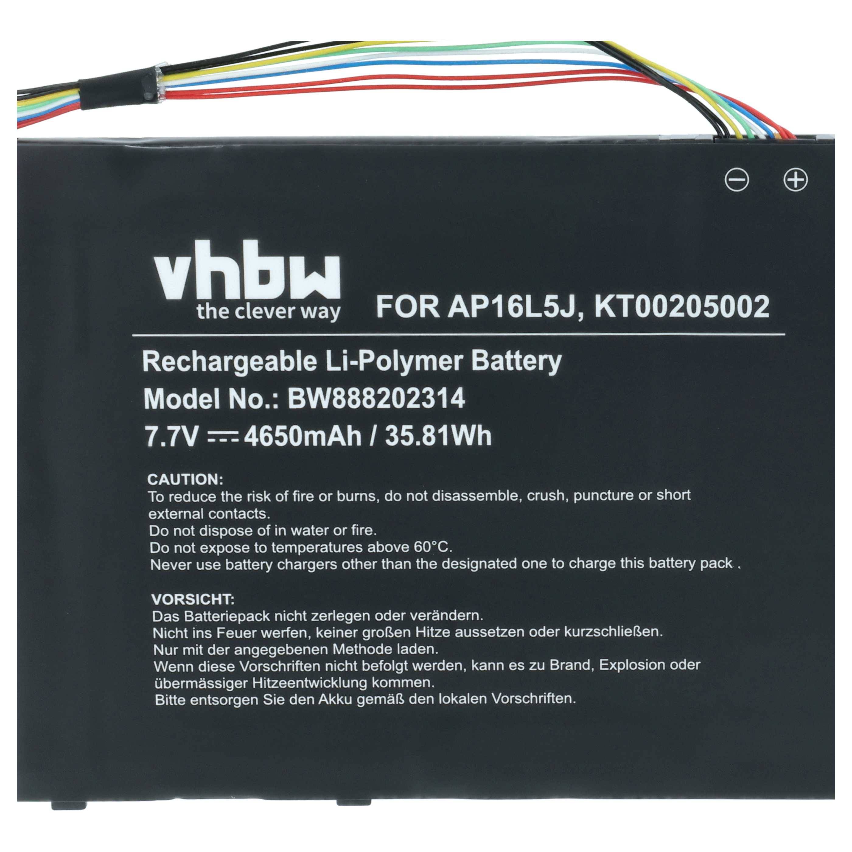 vhbw Akku kompatibel mit Acer Travelmate TMX514-51-70PN, TMX514-51-55C2, TMX514-51-560Q Notebook (4650 mAh, 7,7 V, Li-Polymer)