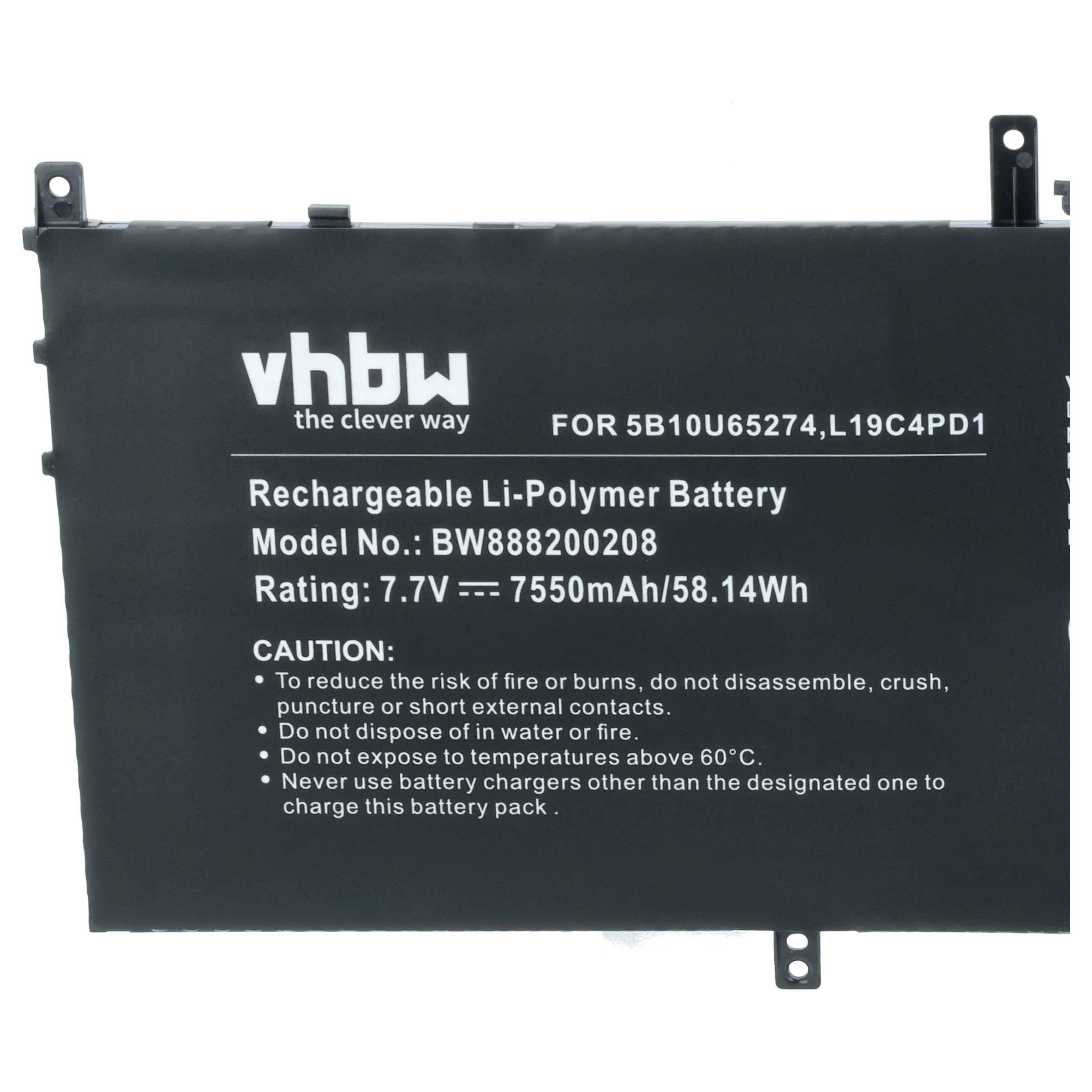 vhbw Akku Ersatz für Lenovo 5B10U65274, 5B10U65275, SB10W67395, L19C4PD1, L19D4PD1 für Notebook (7550 mAh, 7,7 V, Li-Polymer)