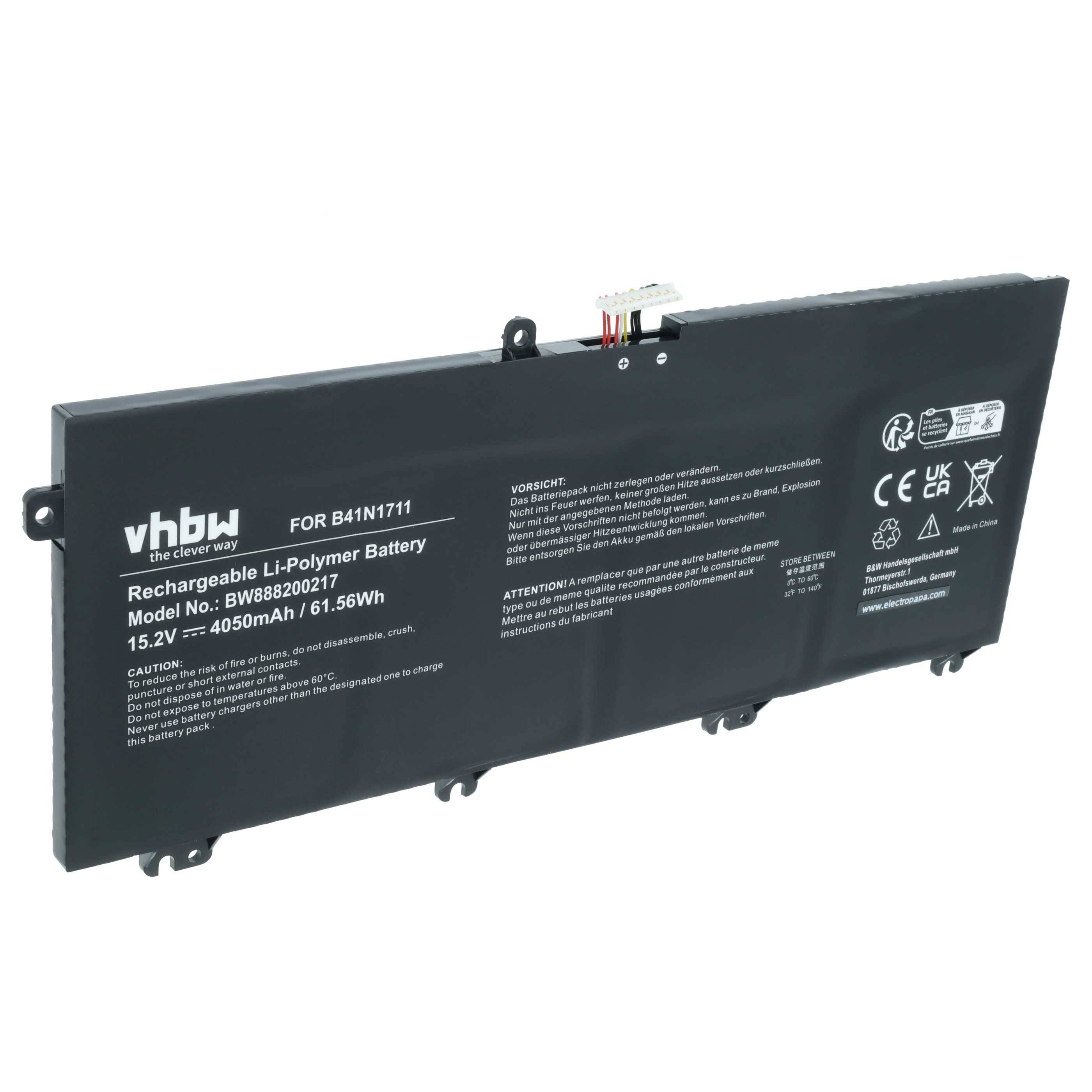 vhbw Akku kompatibel mit Asus Rog Strix GL703VD-GC097T, Strix GL703VD-GC083T Notebook (4050 mAh, 15,2 V, Li-Polymer)
